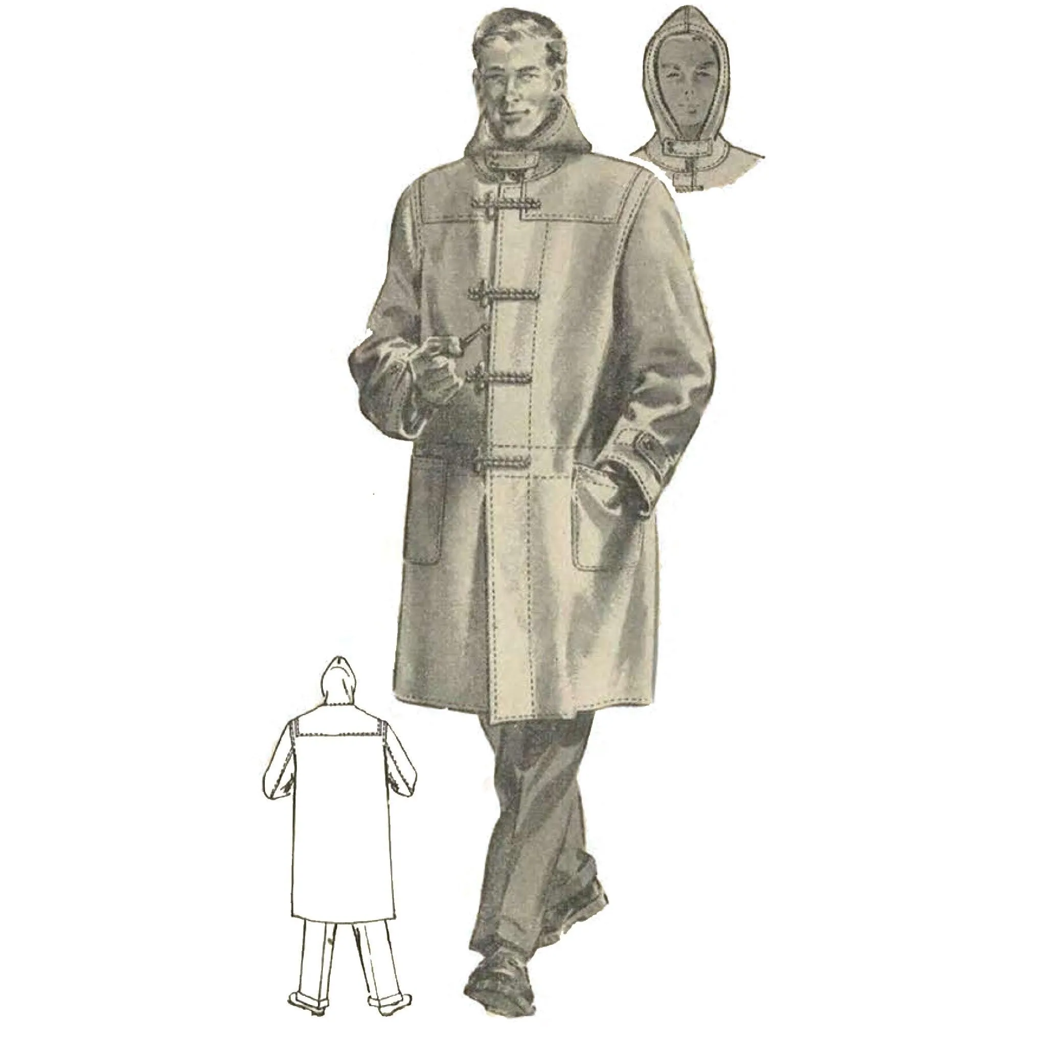 1940's Sewing Pattern: Men's Duffle Coat with Hood  - Chest 38" (97cm)