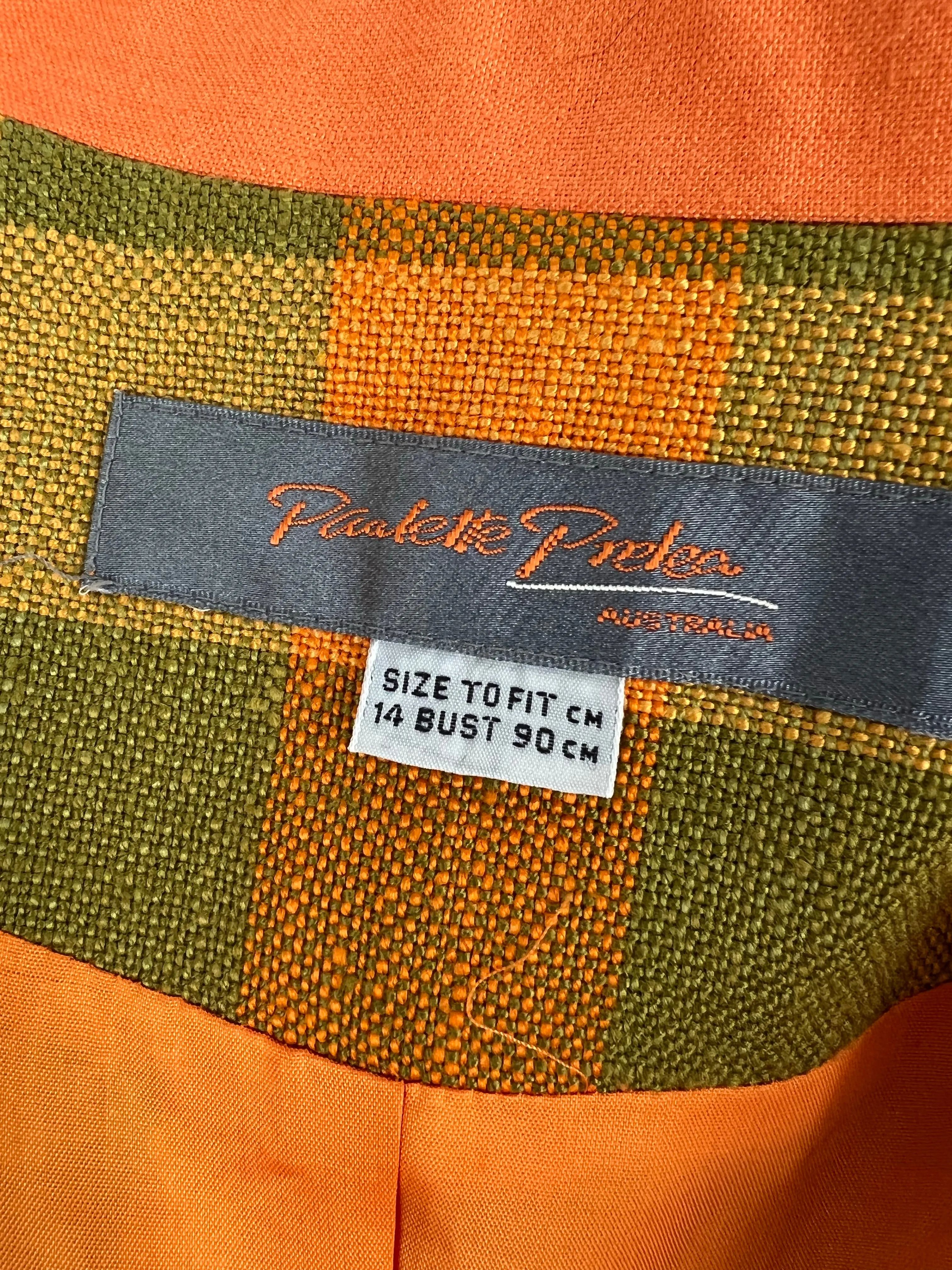 90s Orange   Lime Check Skirt Suit - AU10-12