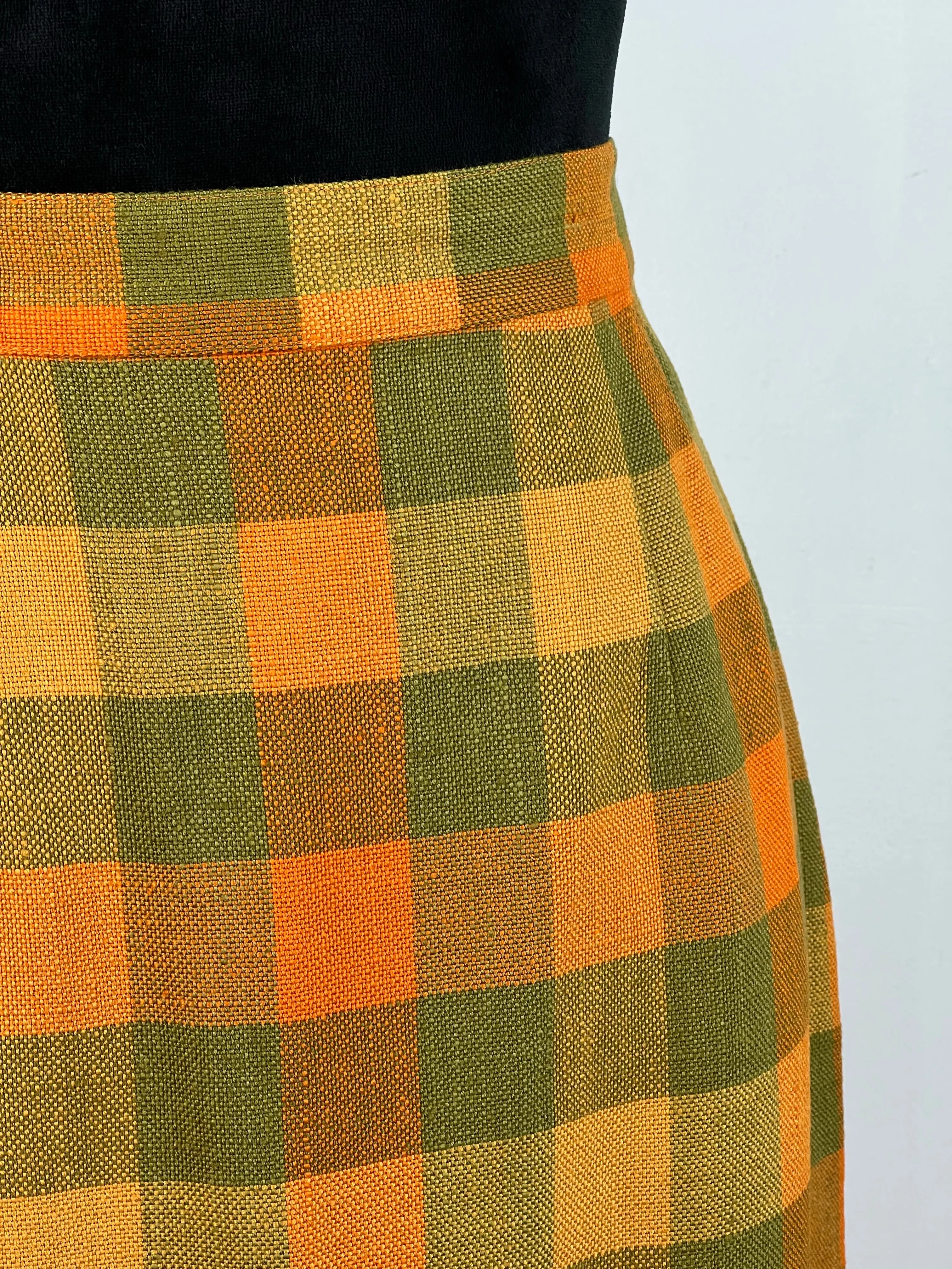 90s Orange   Lime Check Skirt Suit - AU10-12