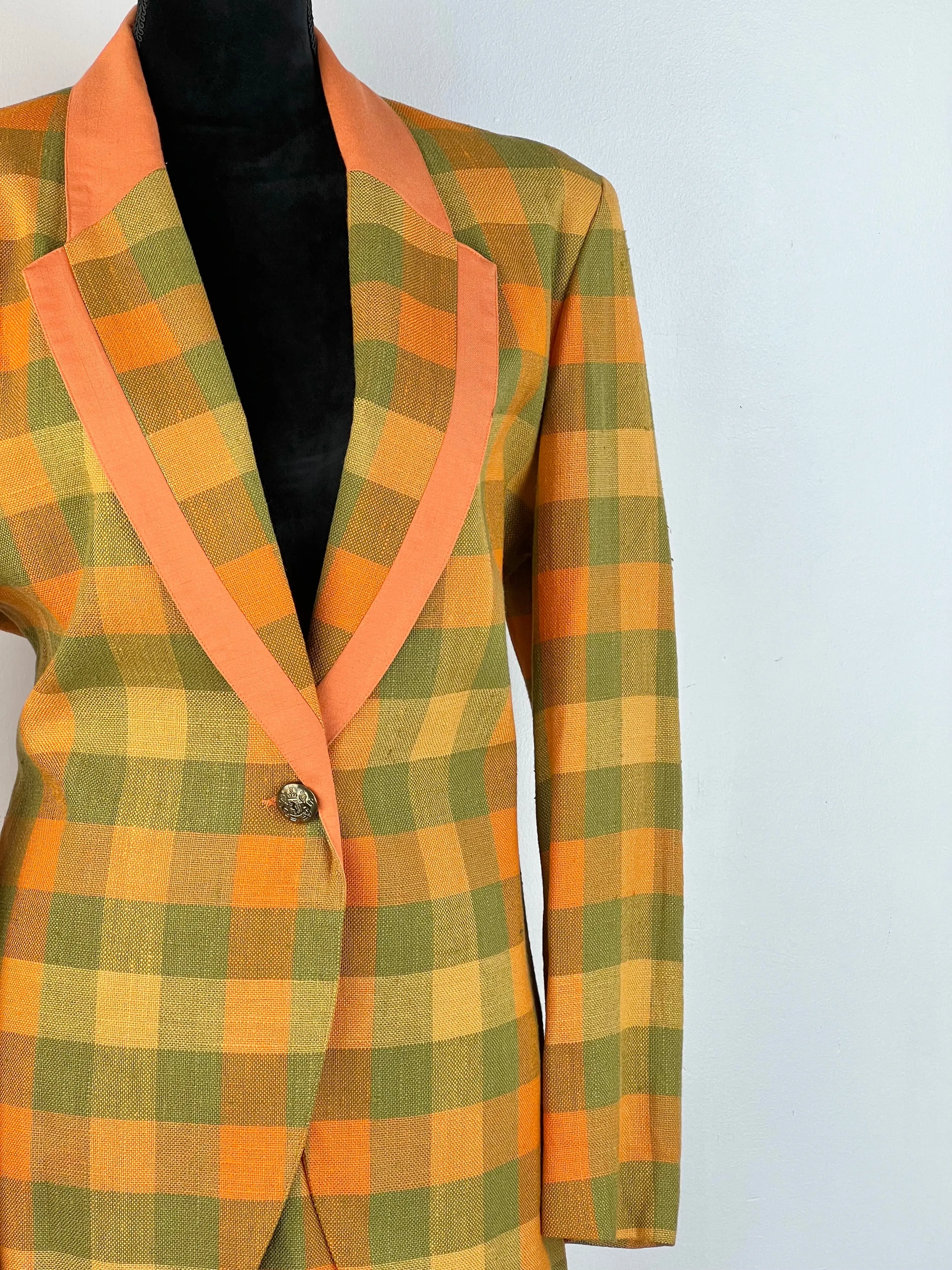 90s Orange   Lime Check Skirt Suit - AU10-12