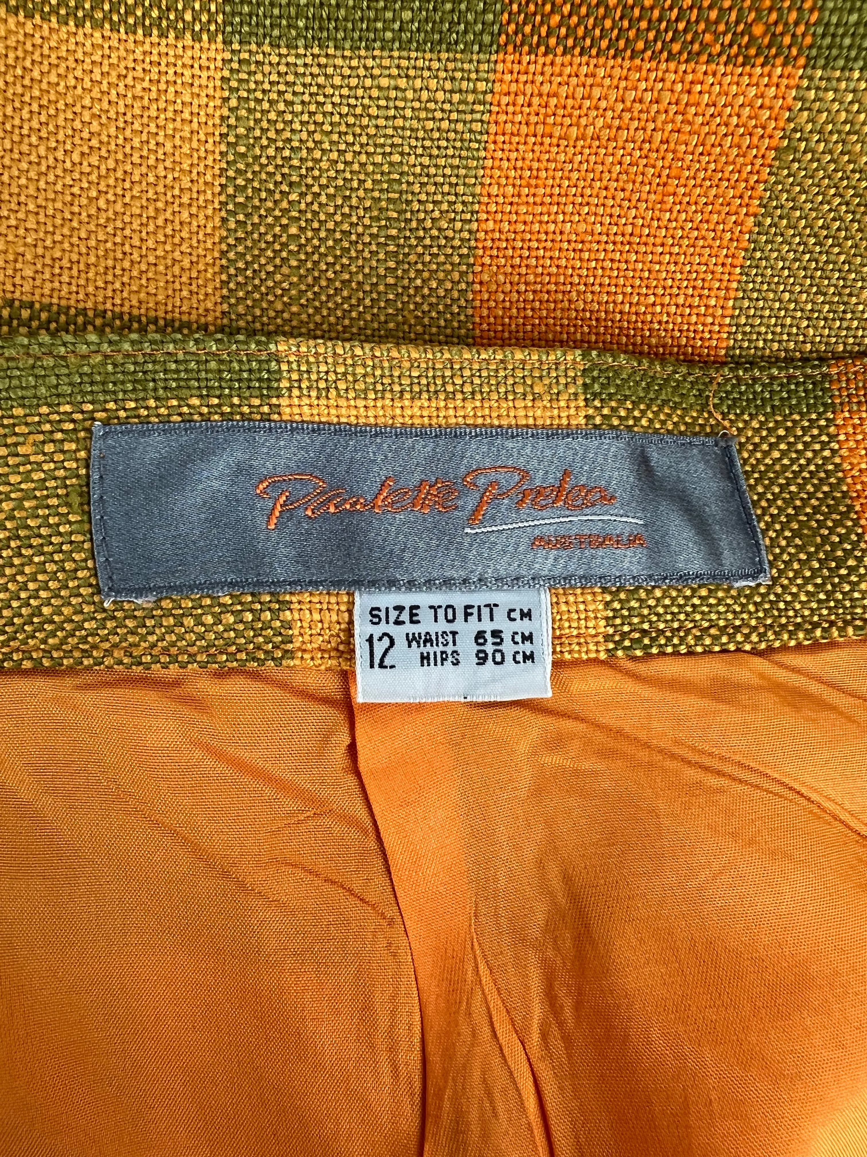 90s Orange   Lime Check Skirt Suit - AU10-12