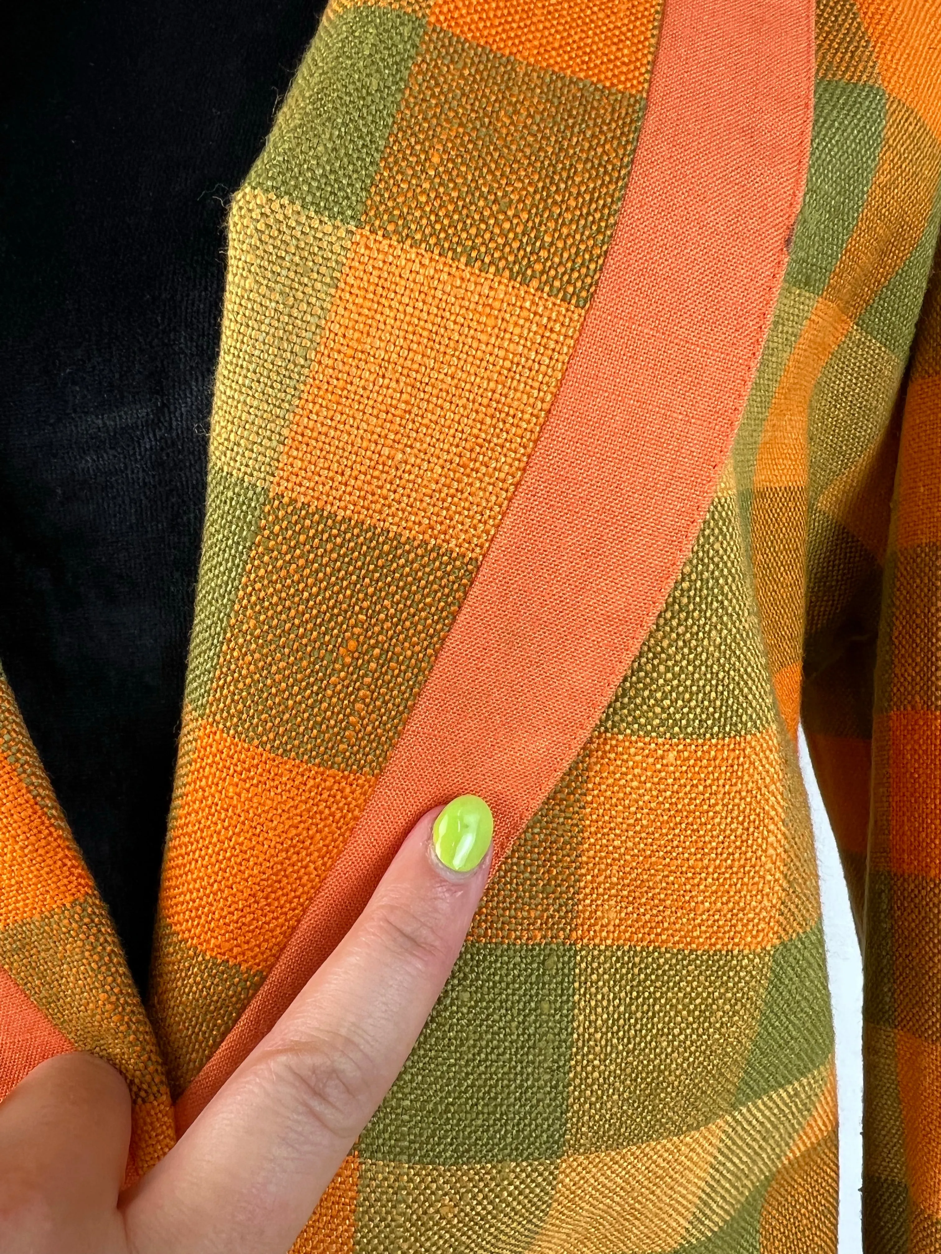 90s Orange   Lime Check Skirt Suit - AU10-12