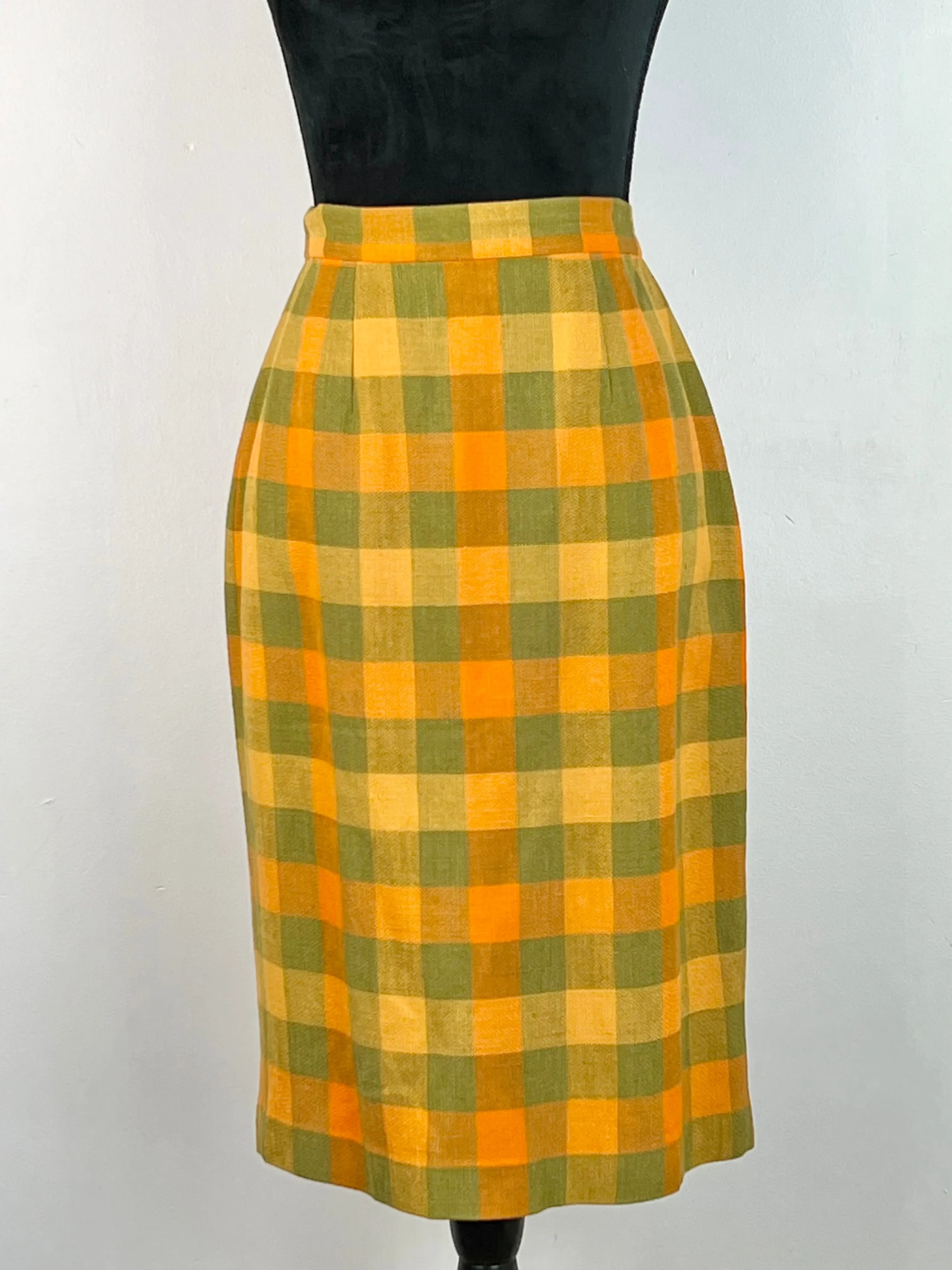 90s Orange   Lime Check Skirt Suit - AU10-12