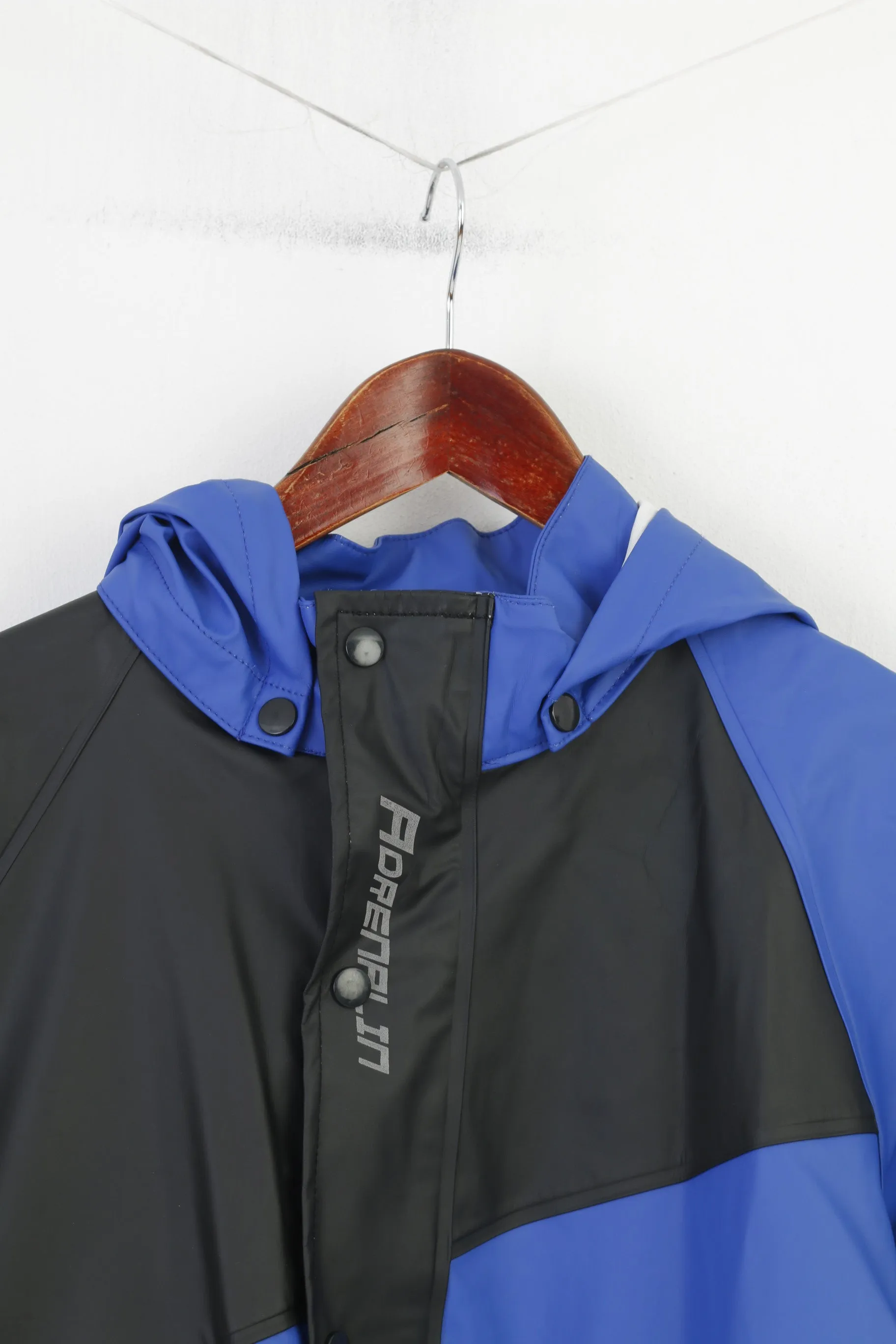 Adrenalin Boys 170 Jacket Black Blue Full Zipper Hooded Outdoor Pockets Reflective Waterproof Vintage Top