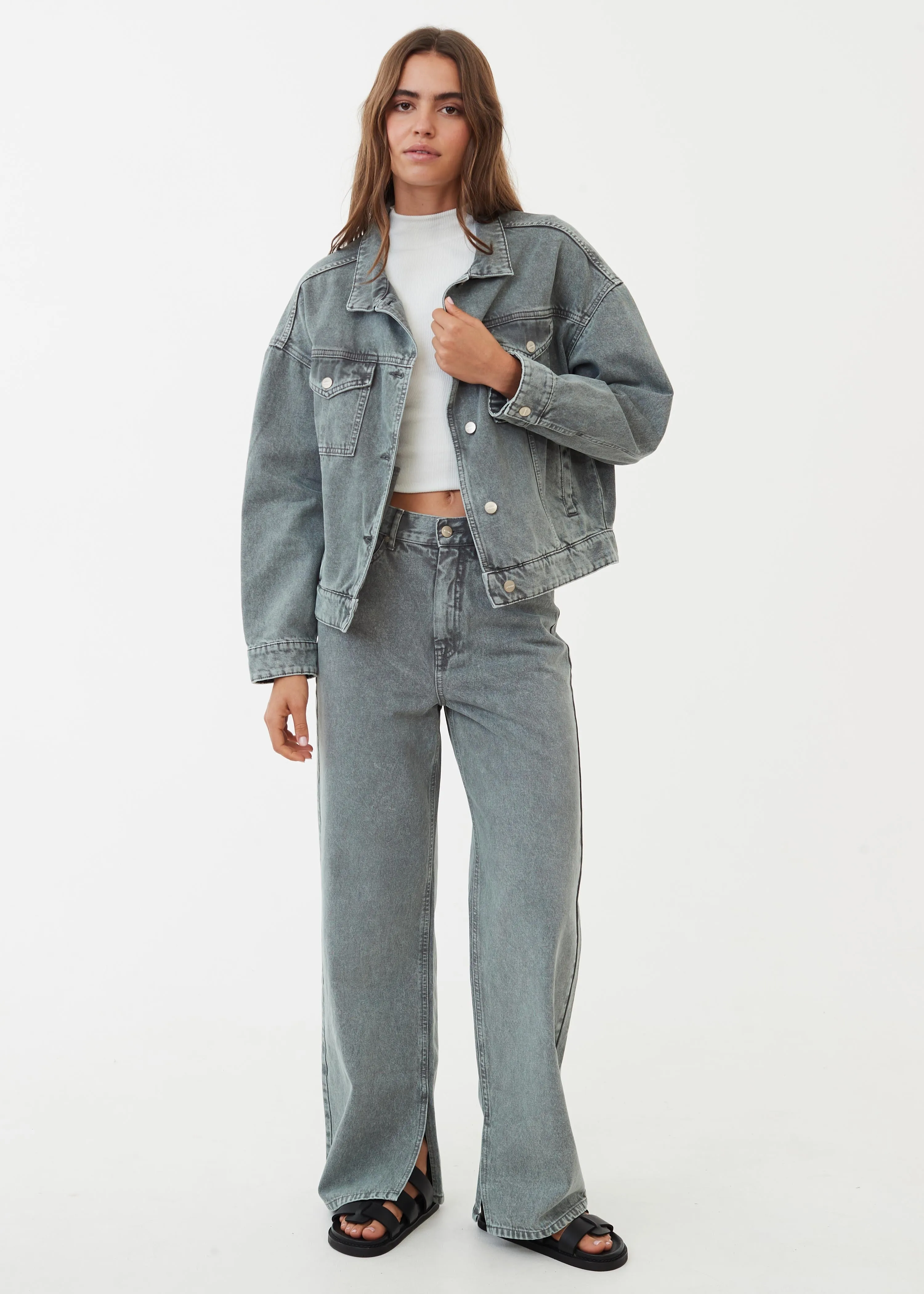 AFENDS Womens Innie - Denim Jacket - Faded Steel