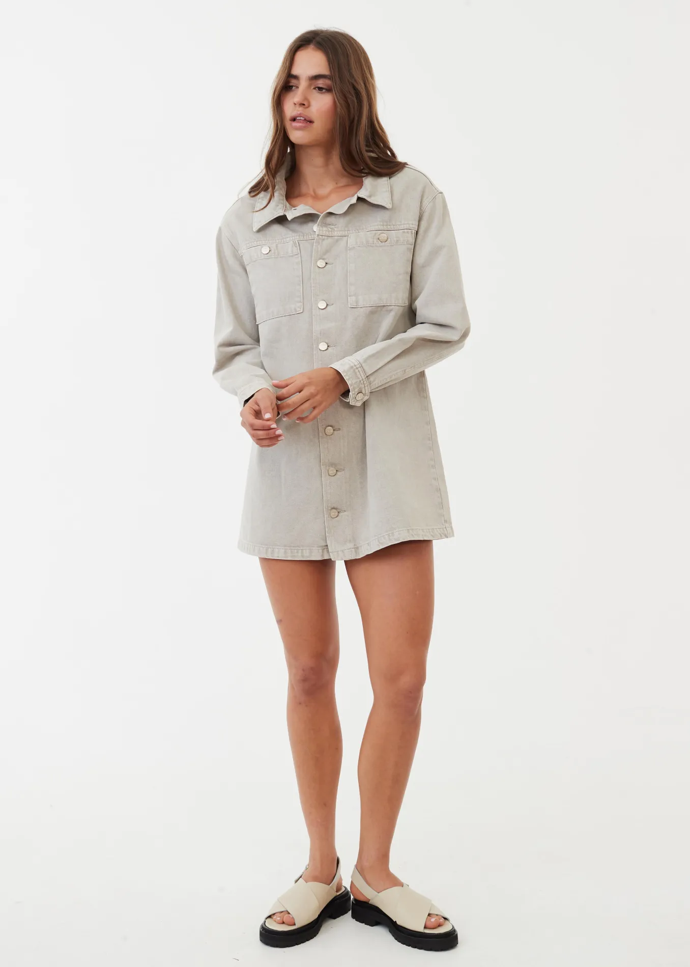 AFENDS Womens Tori - Denim Dress - Faded Cement