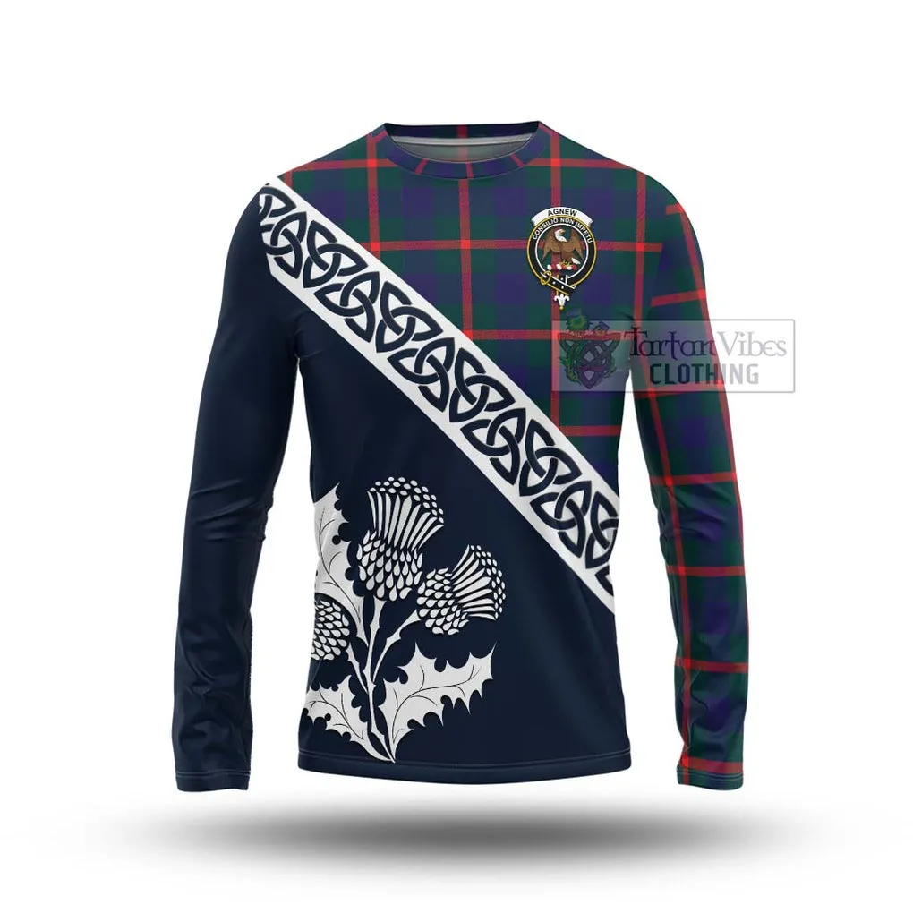 Agnew Tartan Long Sleeve T-Shirt Featuring Thistle and Scotland Map