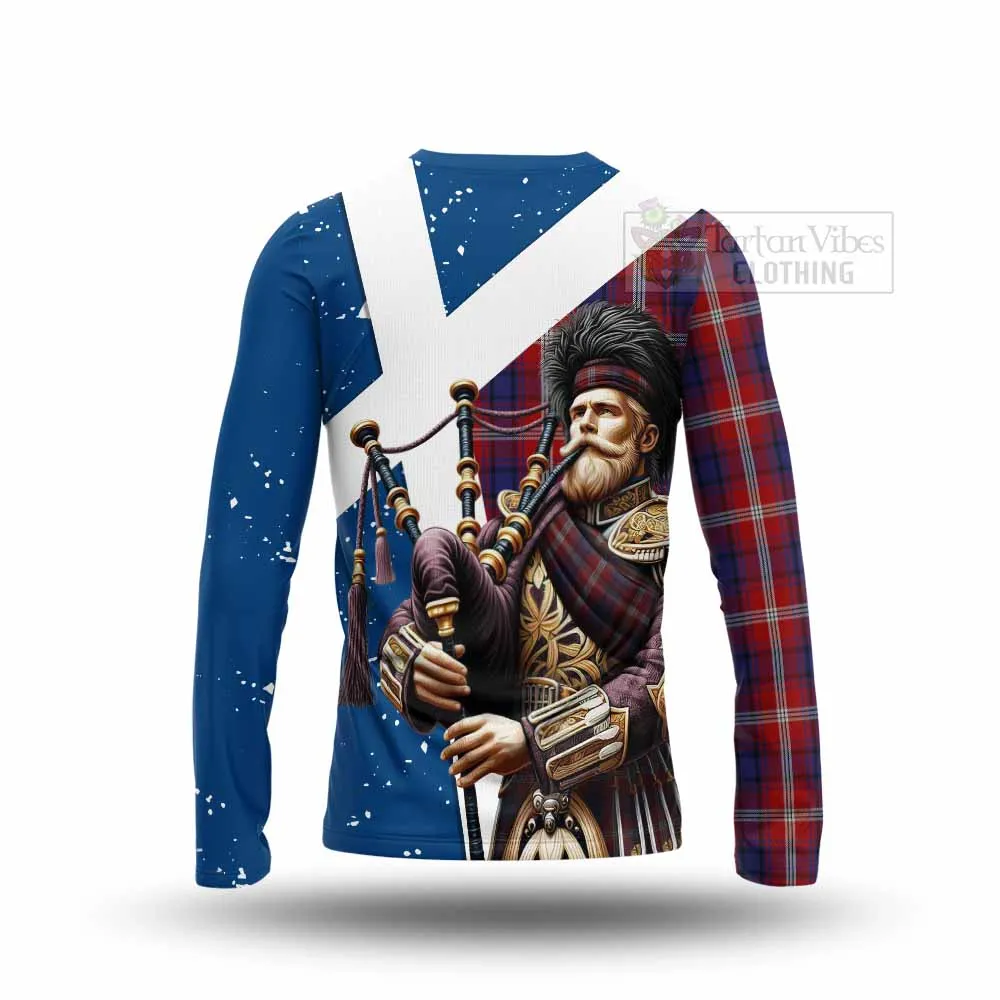 Ainslie Tartan Long Sleeve T-Shirt with Family Crest Scottish Bagpiper Vibes