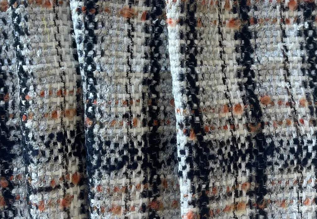 Airy Persimmon, Iced Cream & Onyx Plaid Wool Blend Bouclé (Made in Italy)