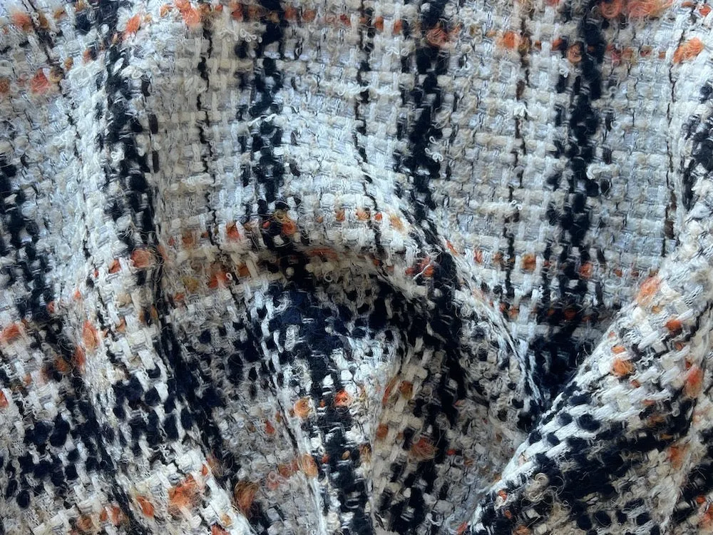 Airy Persimmon, Iced Cream & Onyx Plaid Wool Blend Bouclé (Made in Italy)