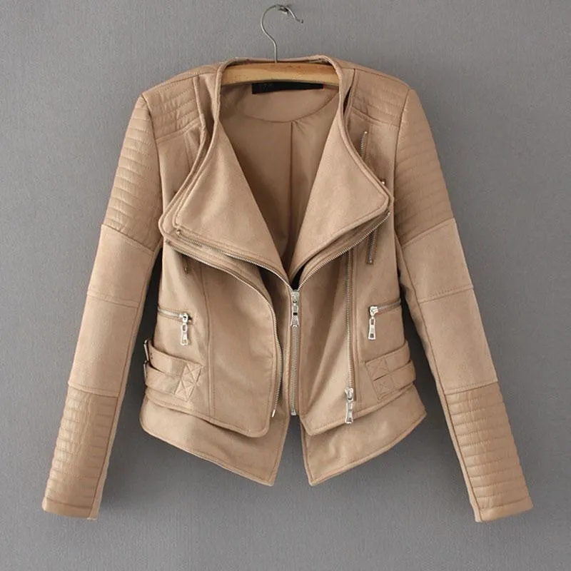 ALISSA VEGAN LEATHER BIKER JACKET- BEIGE