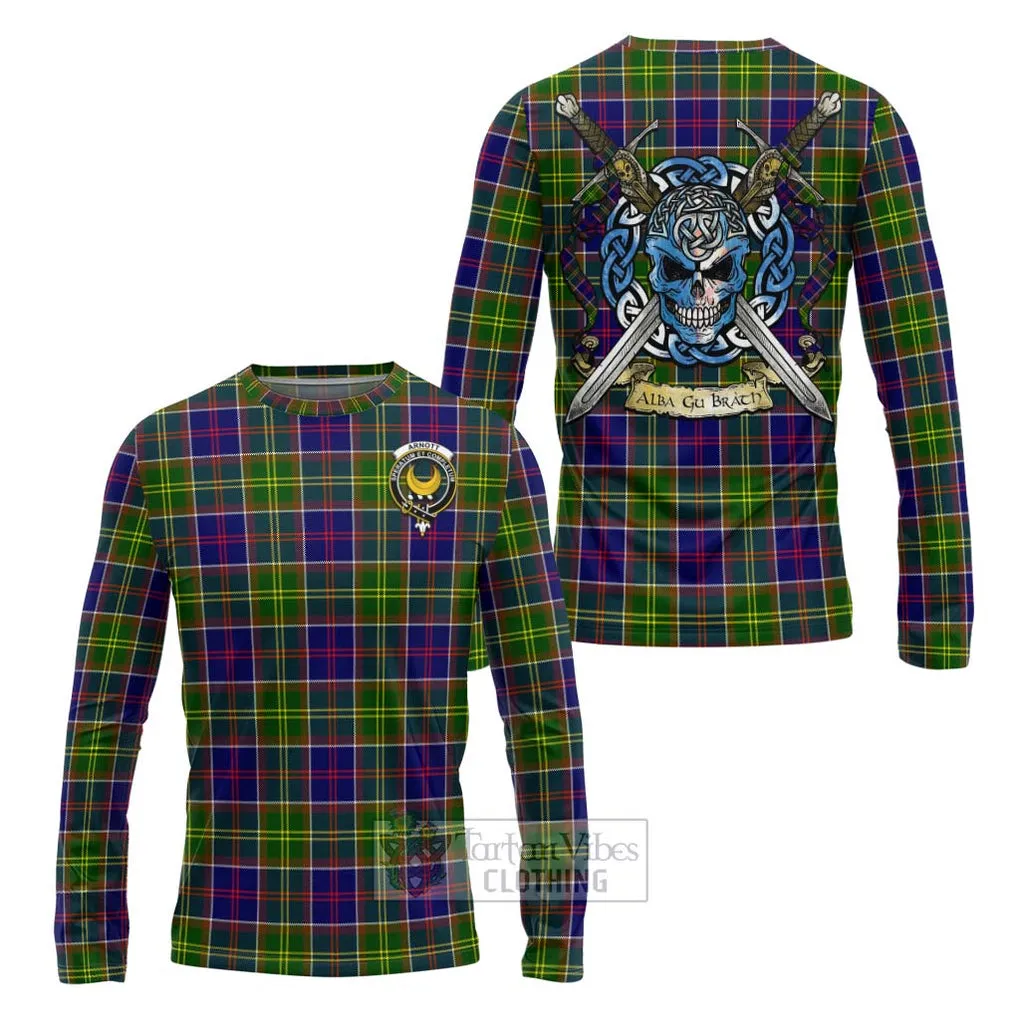 Arnott Tartan Long Sleeve T-Shirt with Family Crest Celtic Skull Style