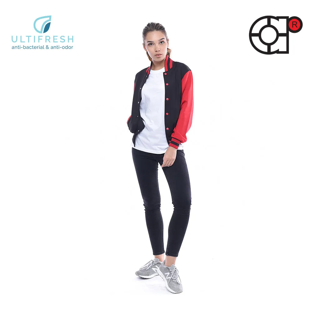 ARORA UNISEX VARSITY JACKET (BLACK/RED)