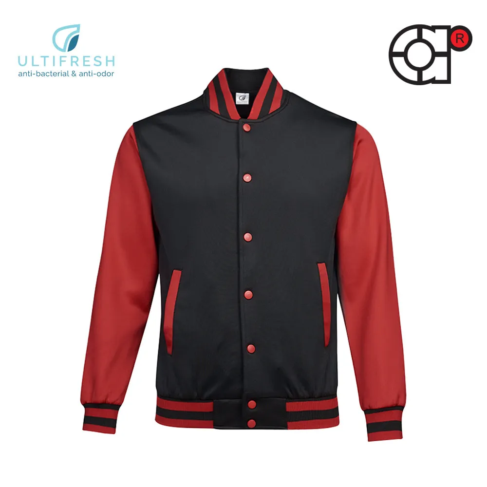 ARORA UNISEX VARSITY JACKET (BLACK/RED)