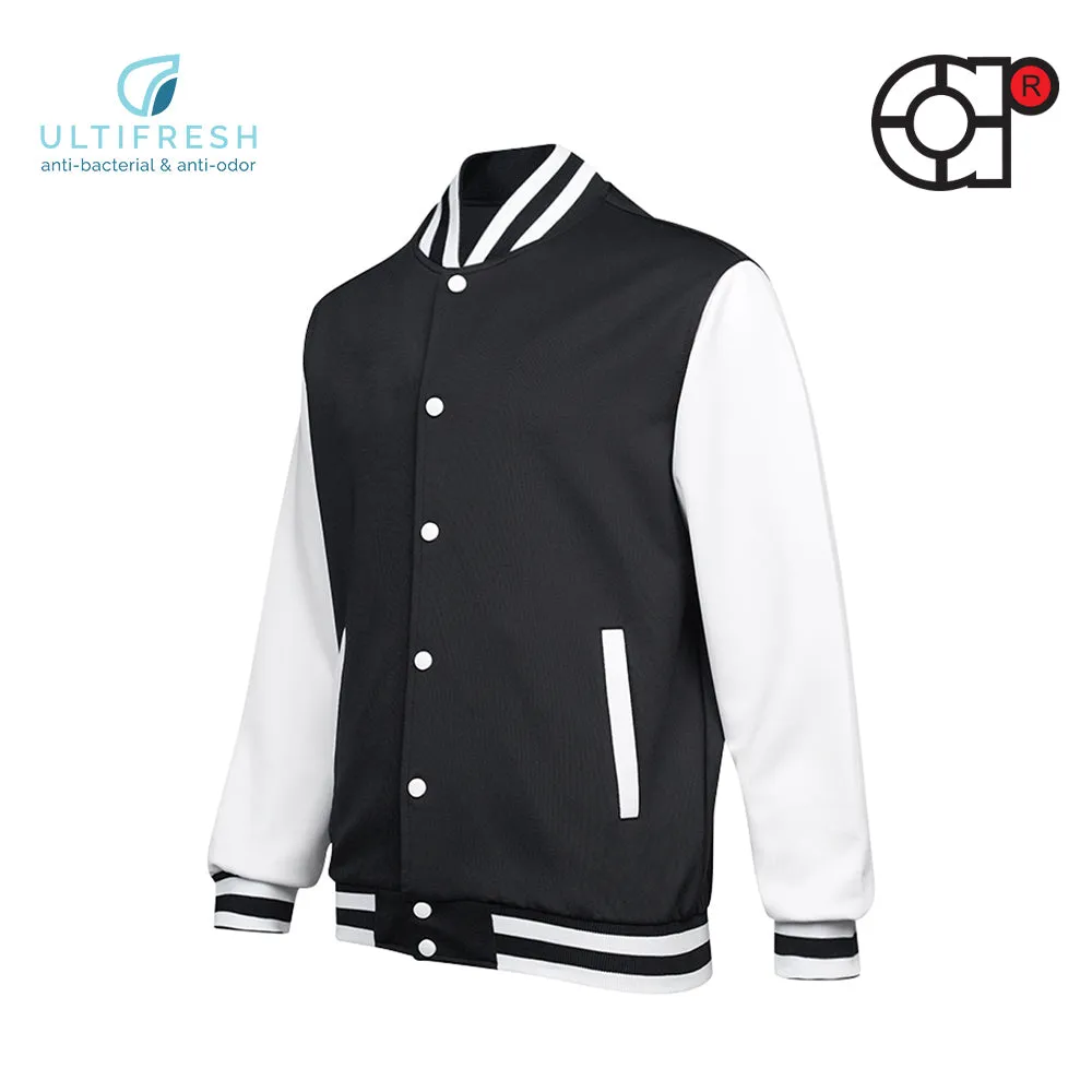 ARORA UNISEX VARSITY JACKET (BLACK/WHITE)