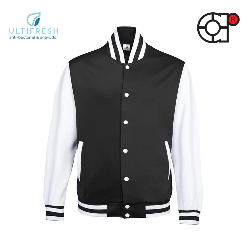 ARORA UNISEX VARSITY JACKET (BLACK/WHITE)