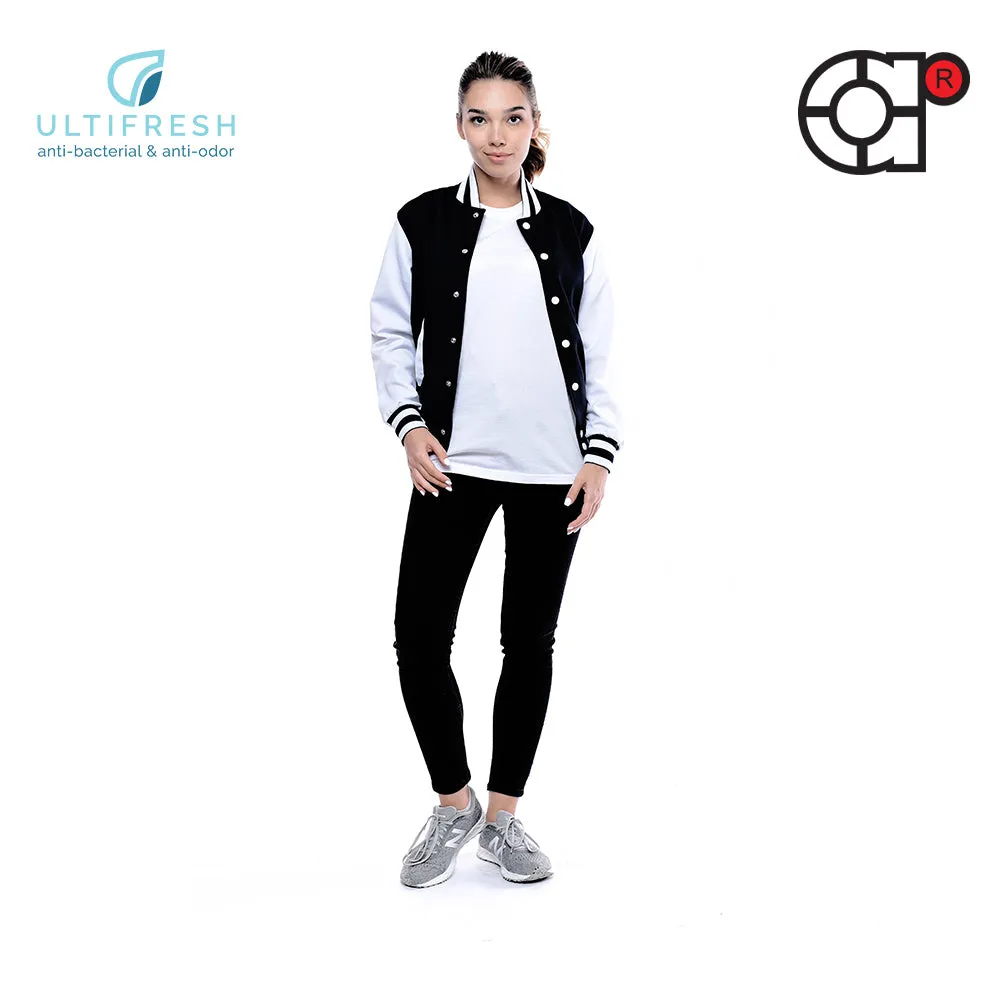 ARORA UNISEX VARSITY JACKET (BLACK/WHITE)