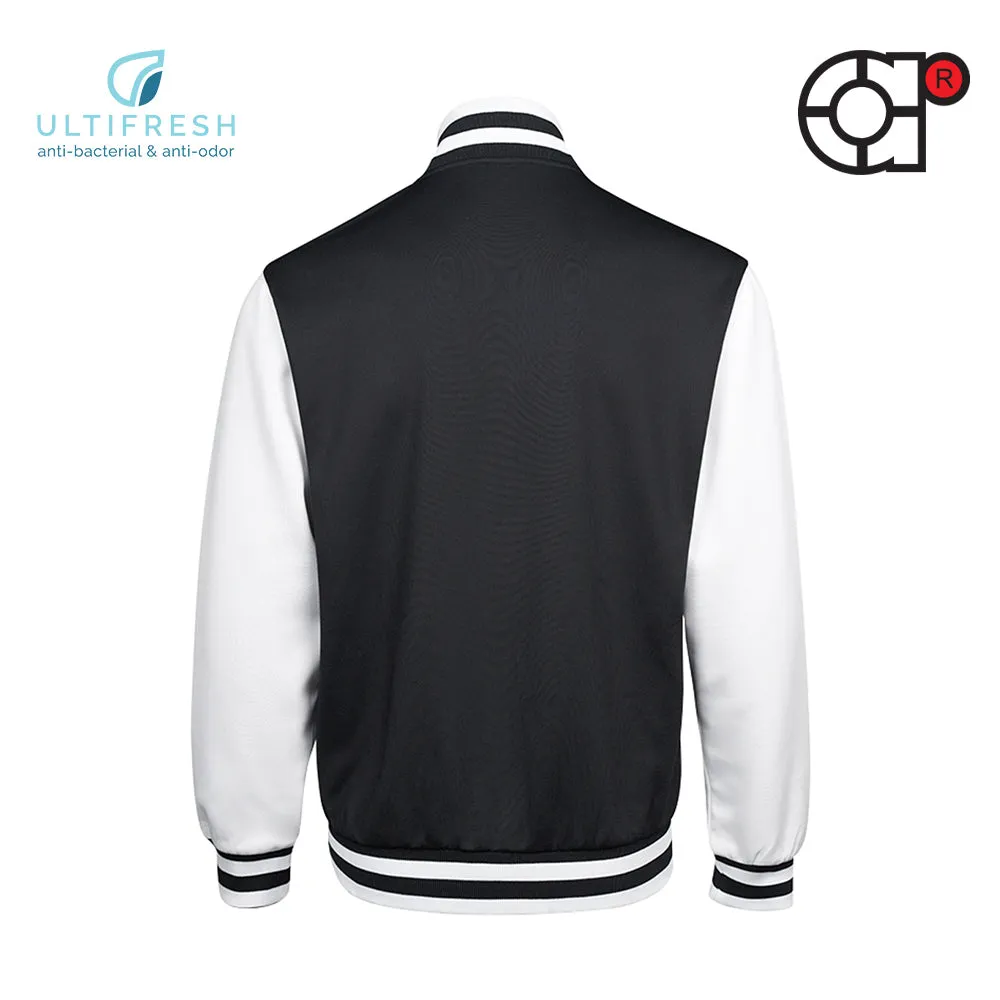 ARORA UNISEX VARSITY JACKET (BLACK/WHITE)