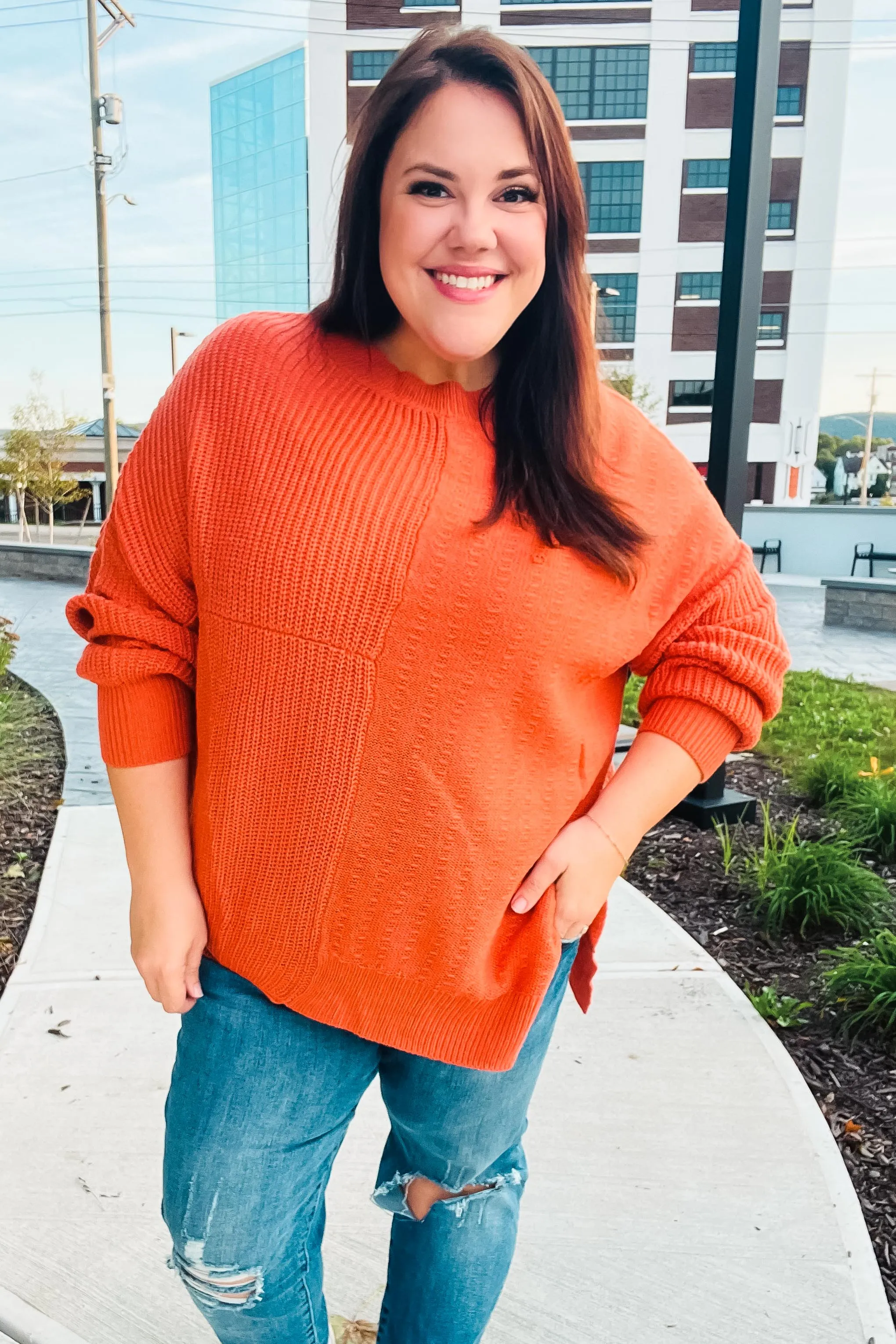 Autumn Vibes Pumpkin Asymmetrical Knit Sweater