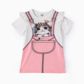 Baby Girl Childlike Animal Pattern Cat Flutter Sleeve Dress