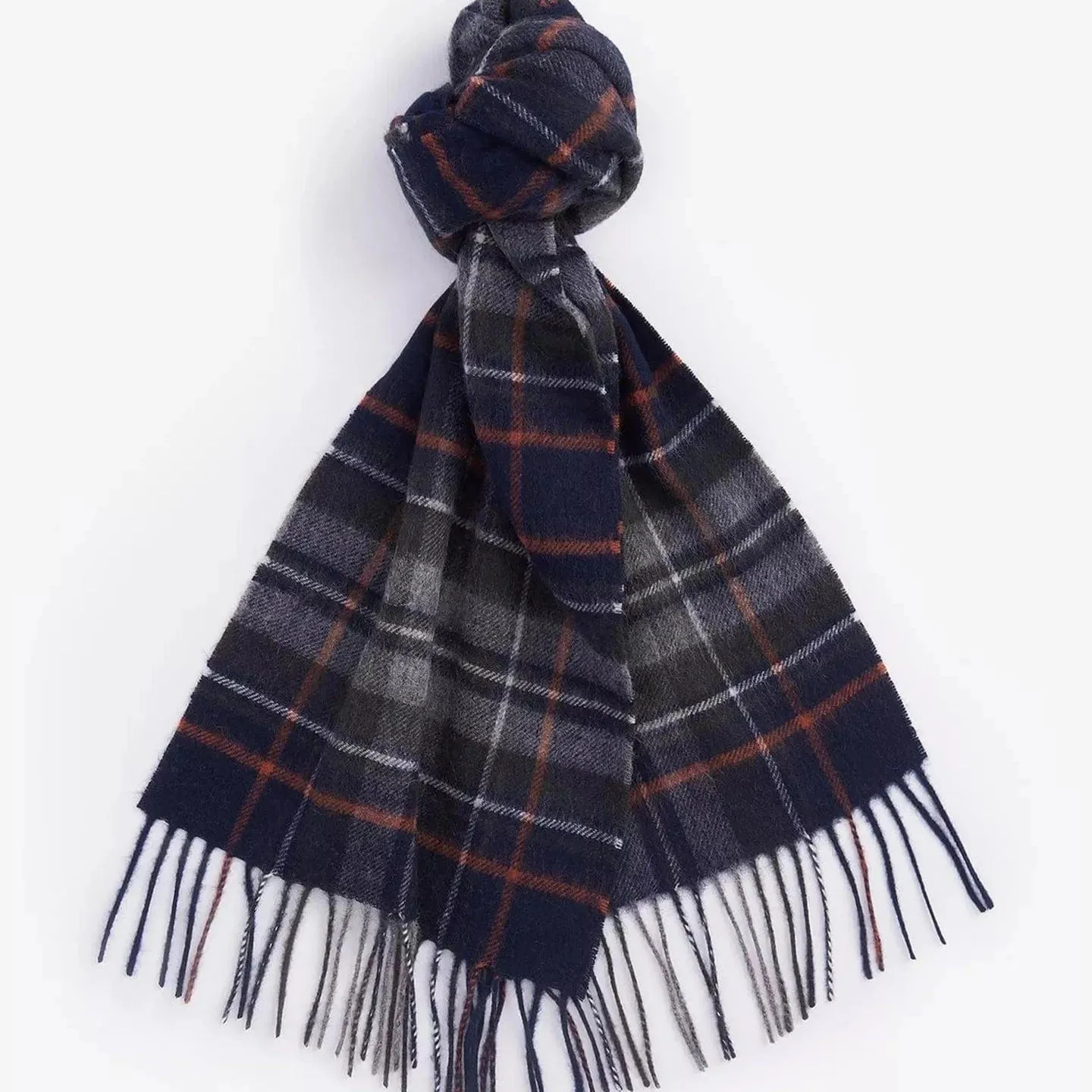 Barbour Check Tartan Scarf In Navy/Dark Ginger