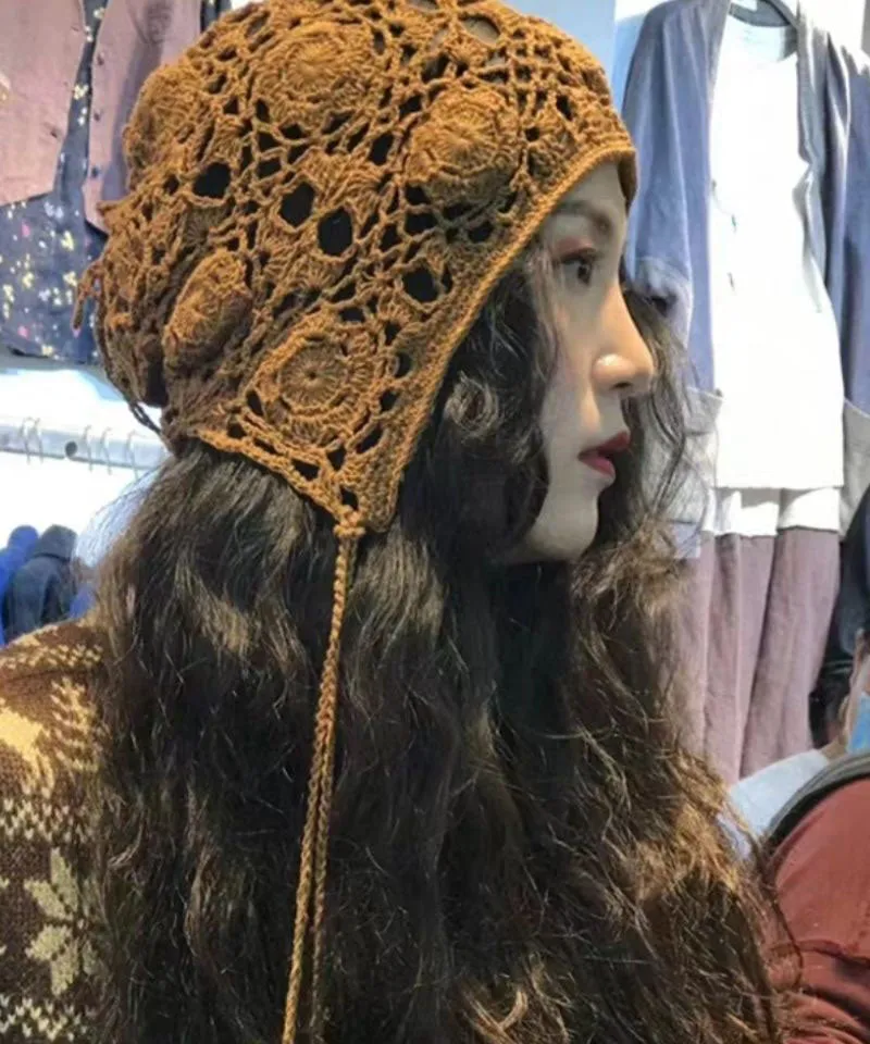 Beautiful Brown Hollow Out Handmade Knit Hat