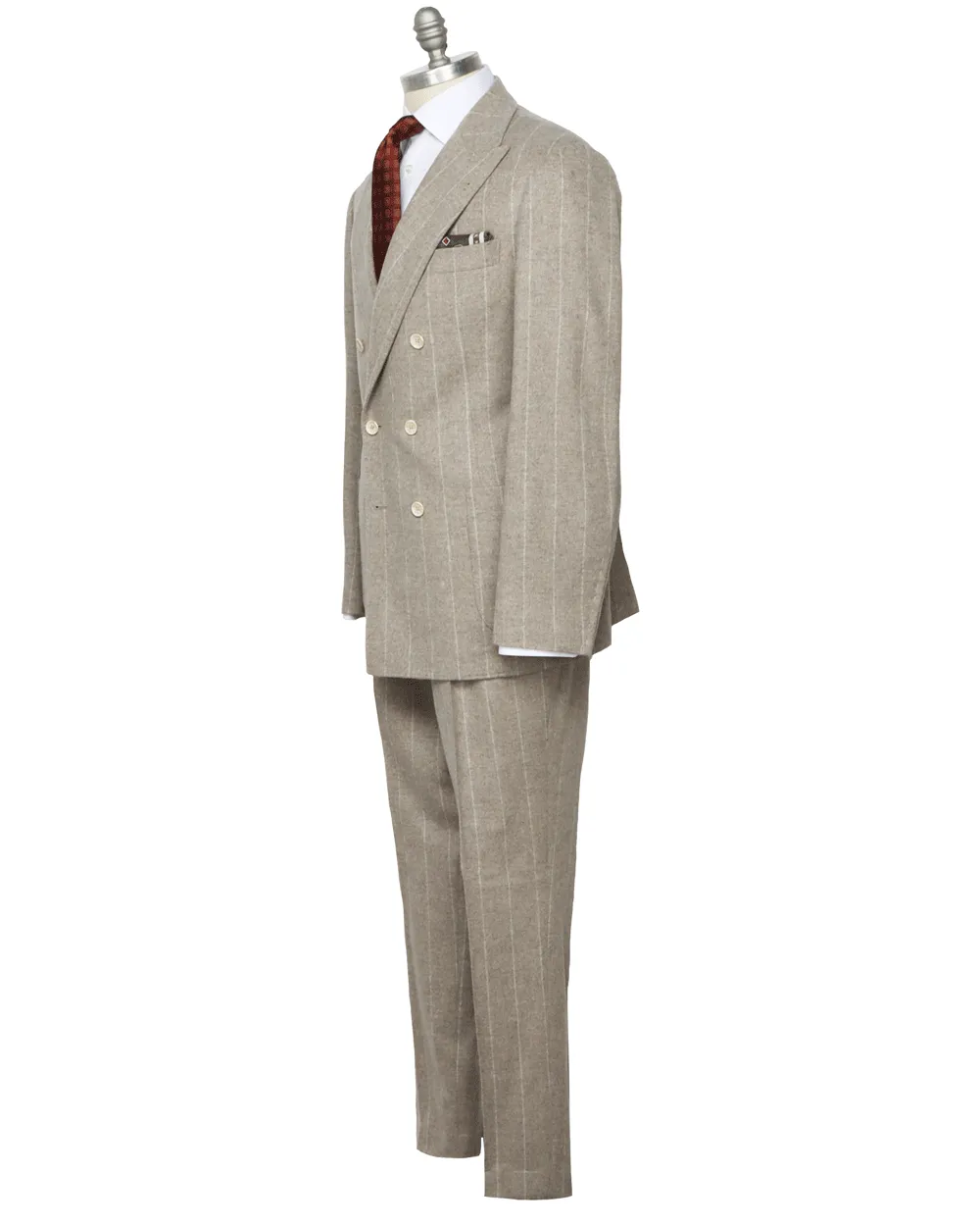 Beige Pinstriped Flannel Suit