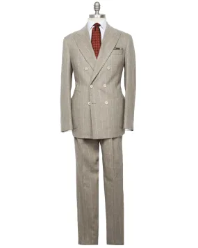 Beige Pinstriped Flannel Suit