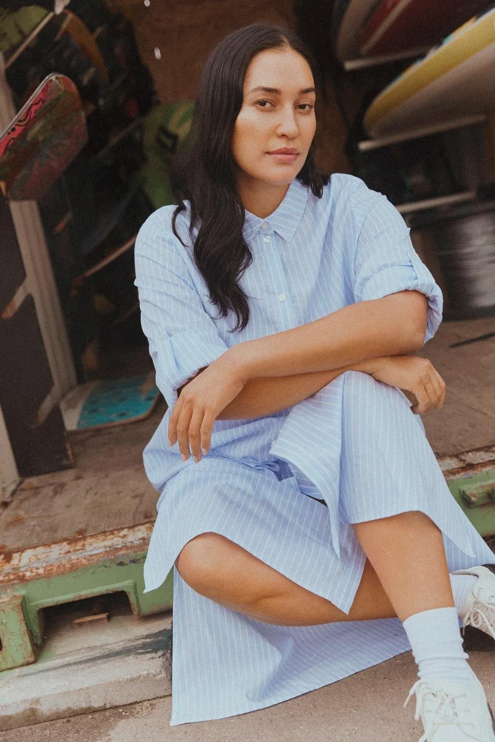 Benne Midi Shirt Dress (White/Kentucky Blue)