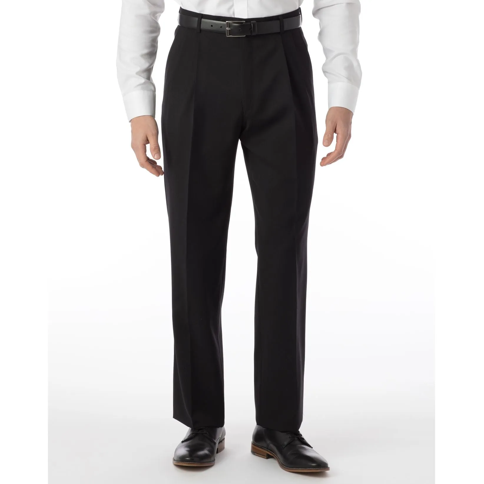 BIG FIT Super 120s Wool Gabardine Comfort-EZE Trouser in Black (Manchester Pleated Model) by Ballin