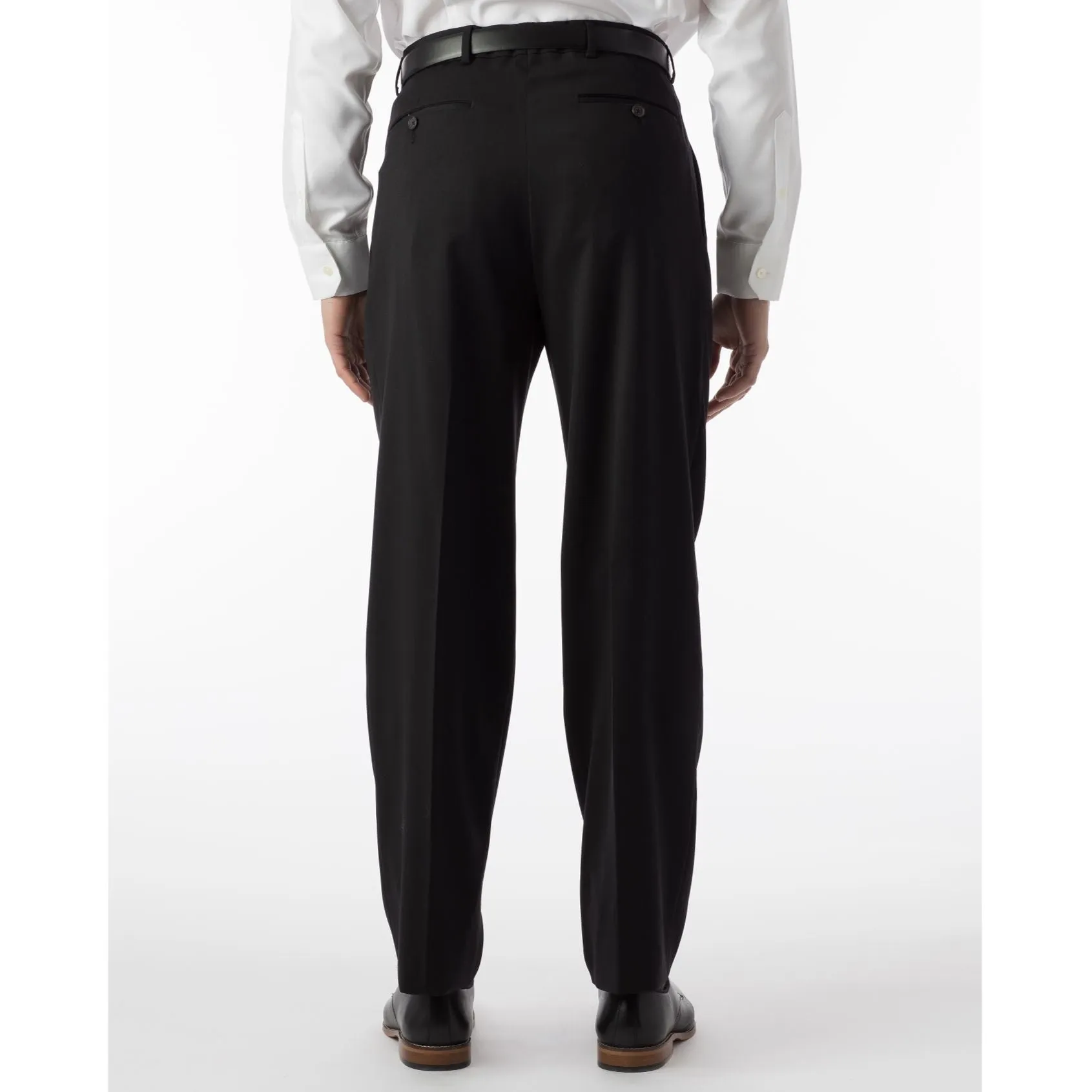 BIG FIT Super 120s Wool Gabardine Comfort-EZE Trouser in Black (Manchester Pleated Model) by Ballin