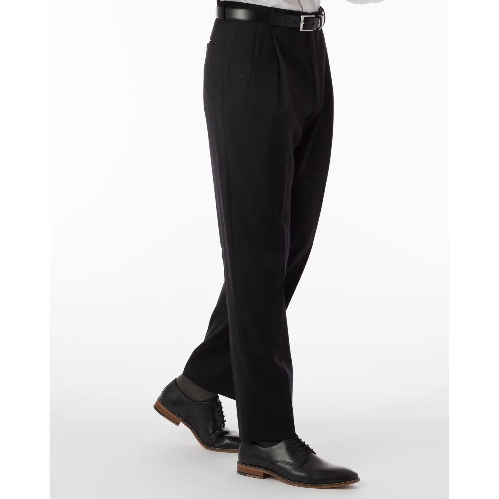 BIG FIT Super 120s Wool Gabardine Comfort-EZE Trouser in Black (Manchester Pleated Model) by Ballin