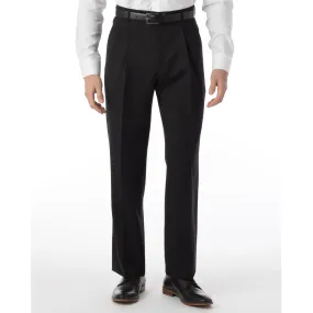 BIG FIT Super 120s Wool Gabardine Comfort-EZE Trouser in Black (Manchester Pleated Model) by Ballin