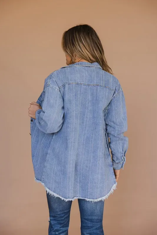 Bridger Denim Shirt Jacket in Rainbow Stitch