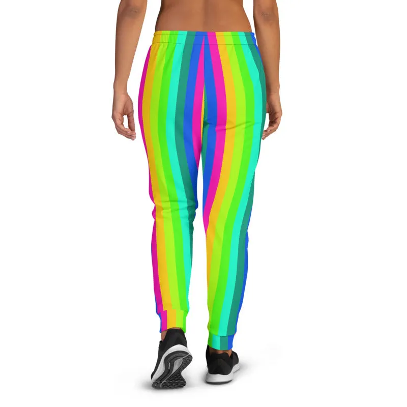 Bright Rainbow Stripe Women's Joggers, Gay Pride Festival Colorful Sweatpants-Made in EU