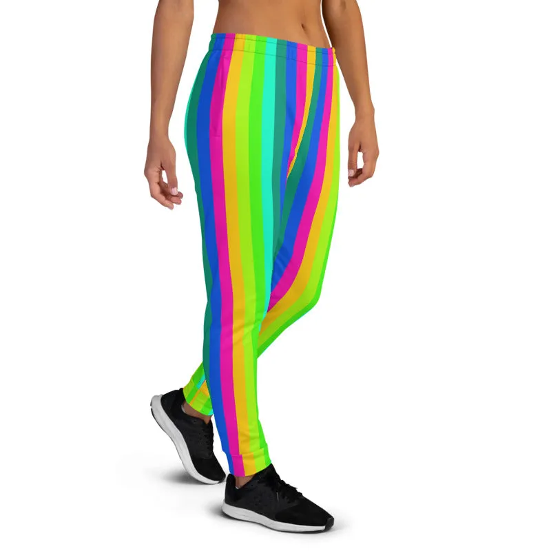 Bright Rainbow Stripe Women's Joggers, Gay Pride Festival Colorful Sweatpants-Made in EU