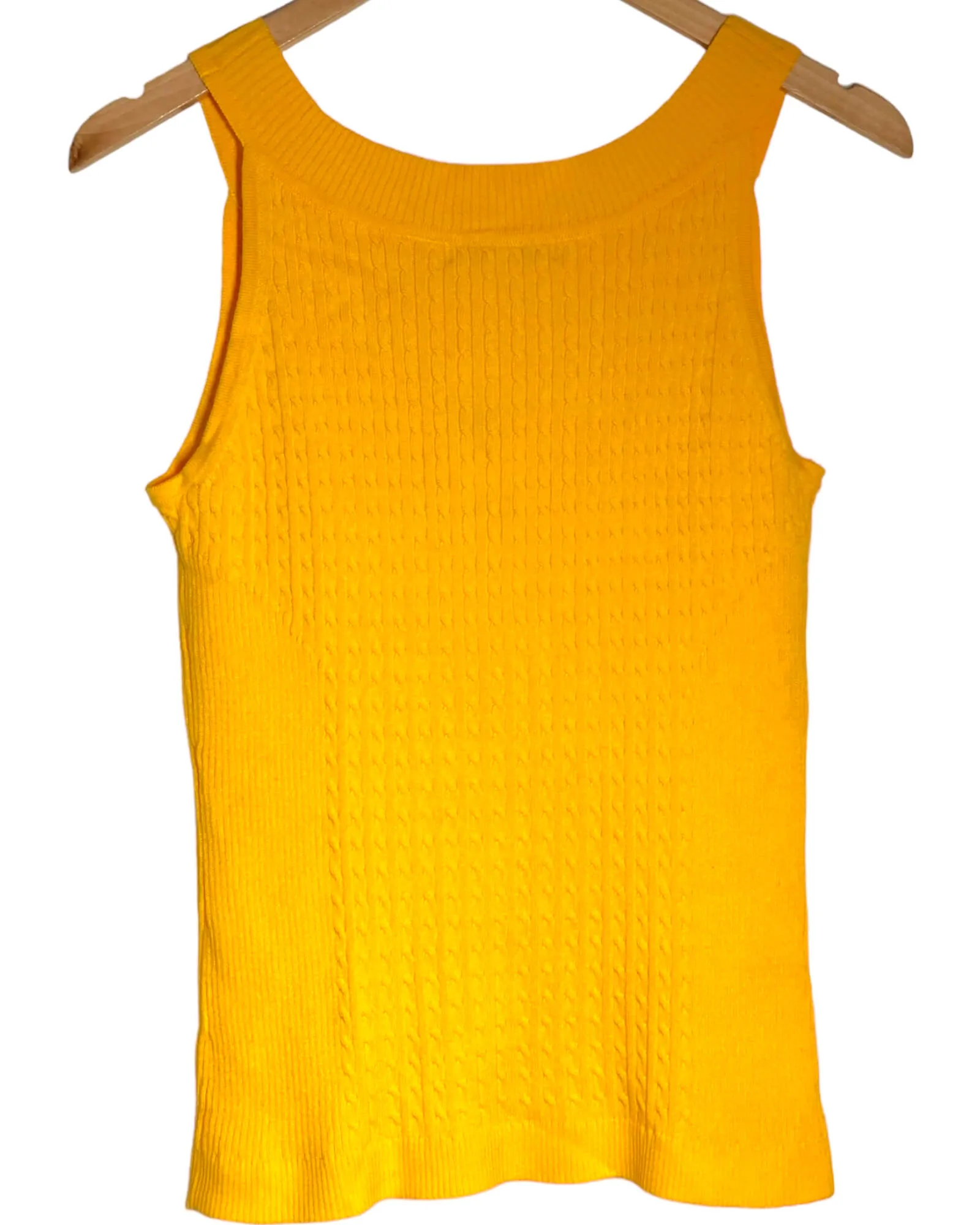 Bright Spring Buttercup Sleeveless Cable Knit Sweater