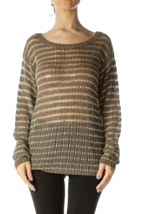 Brown Gold Striped Knit Top