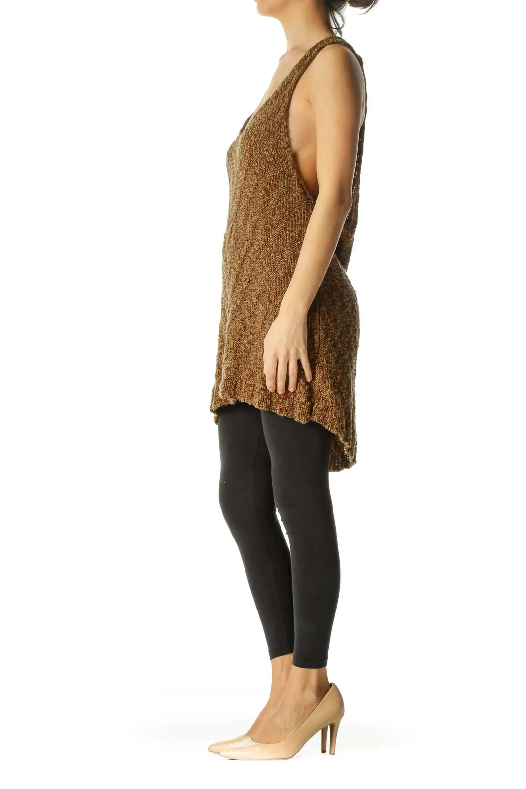 Brown Knit High-Low Tank Top