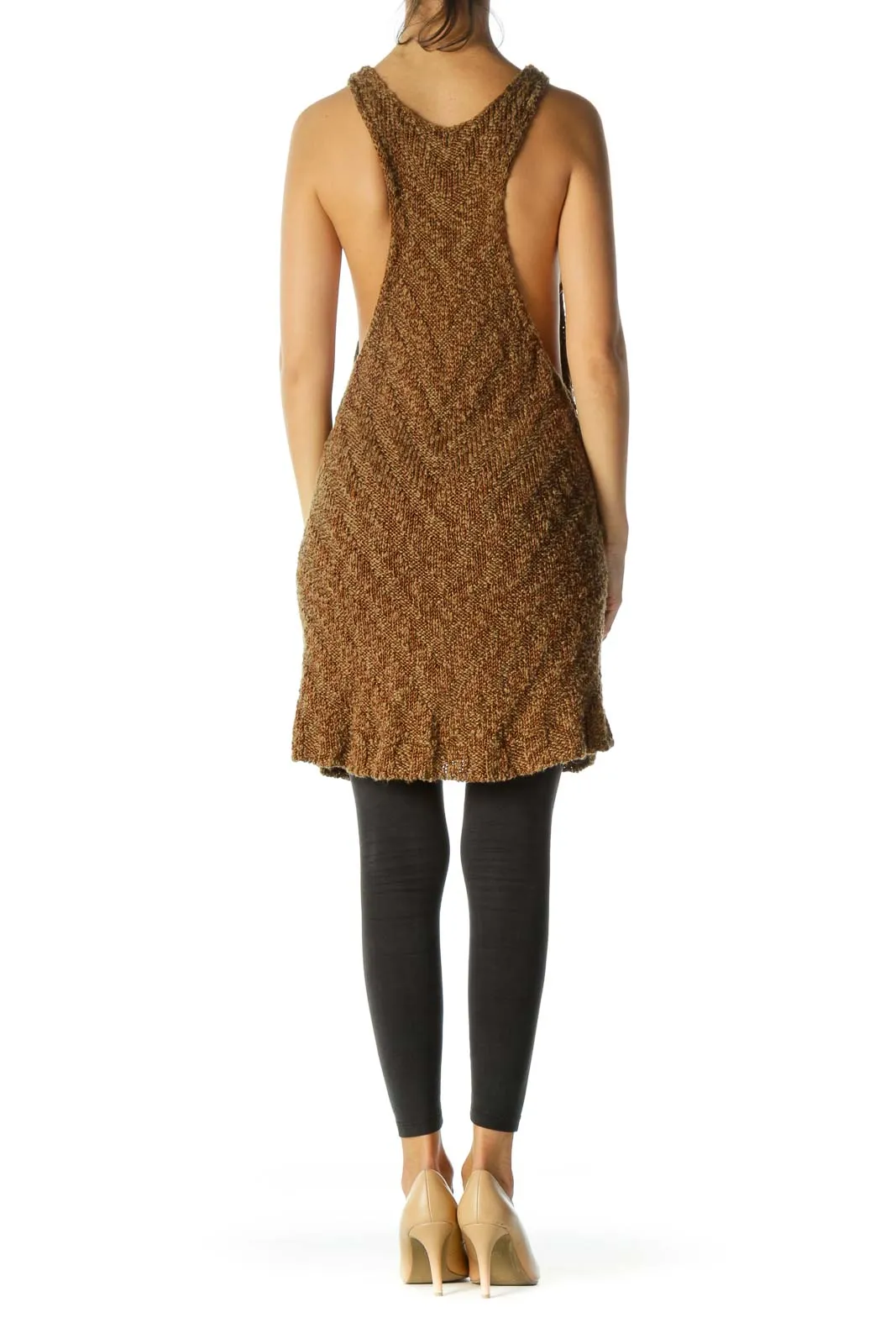 Brown Knit High-Low Tank Top