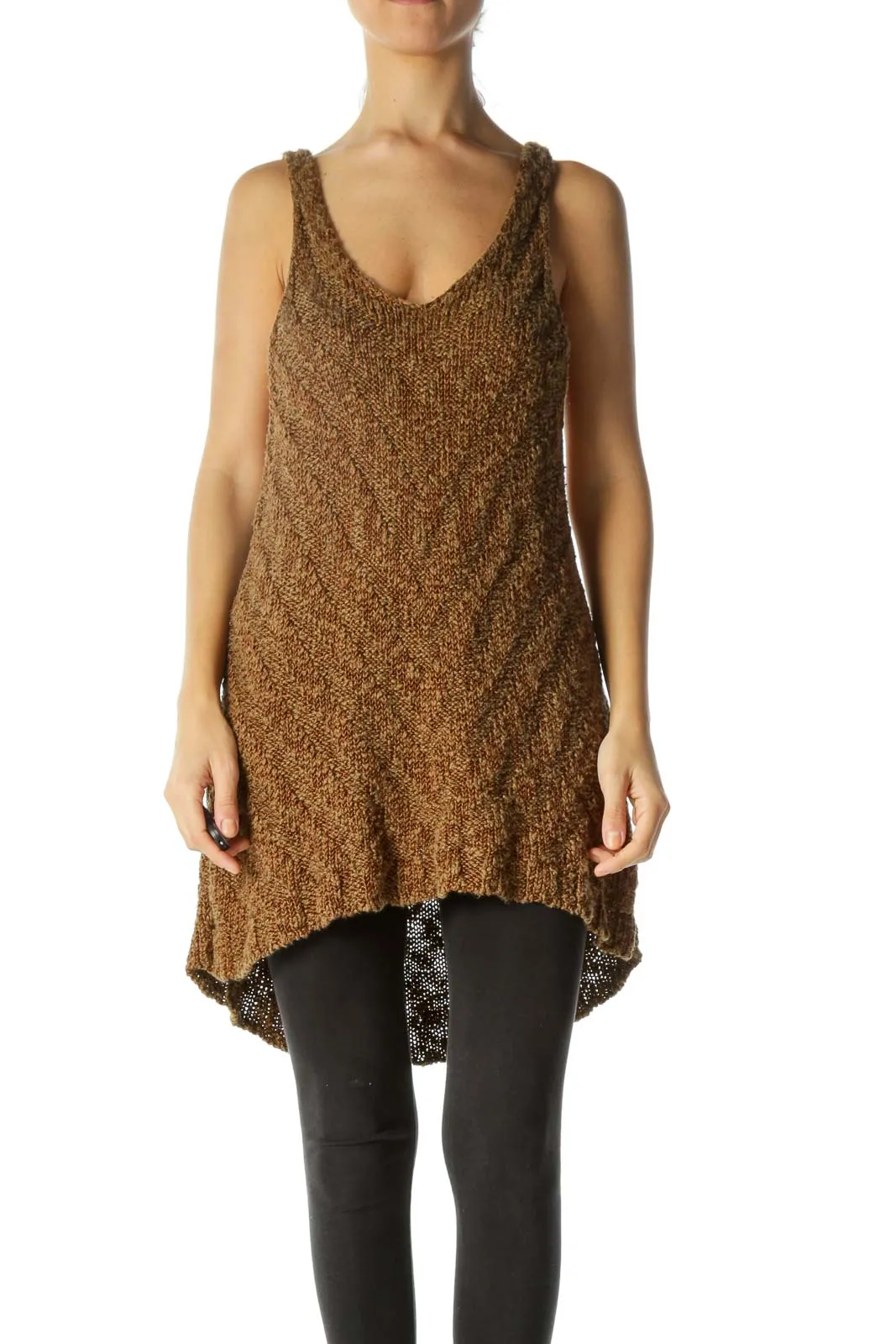 Brown Knit High-Low Tank Top