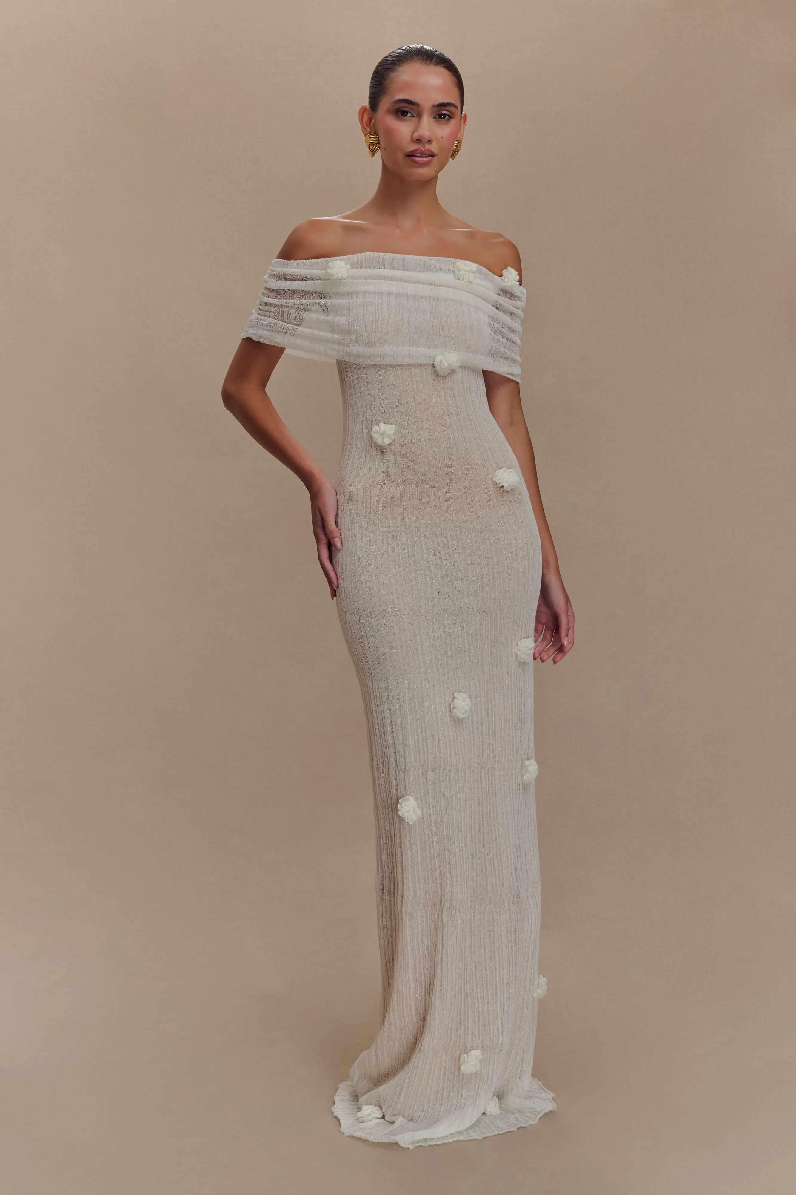 Brynn Orchid Knit Maxi Dress - Ivory