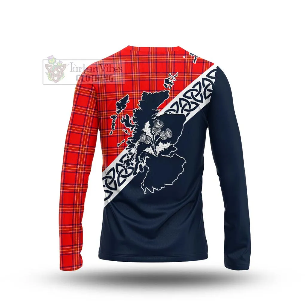 Burnett Tartan Long Sleeve T-Shirt Featuring Thistle and Scotland Map