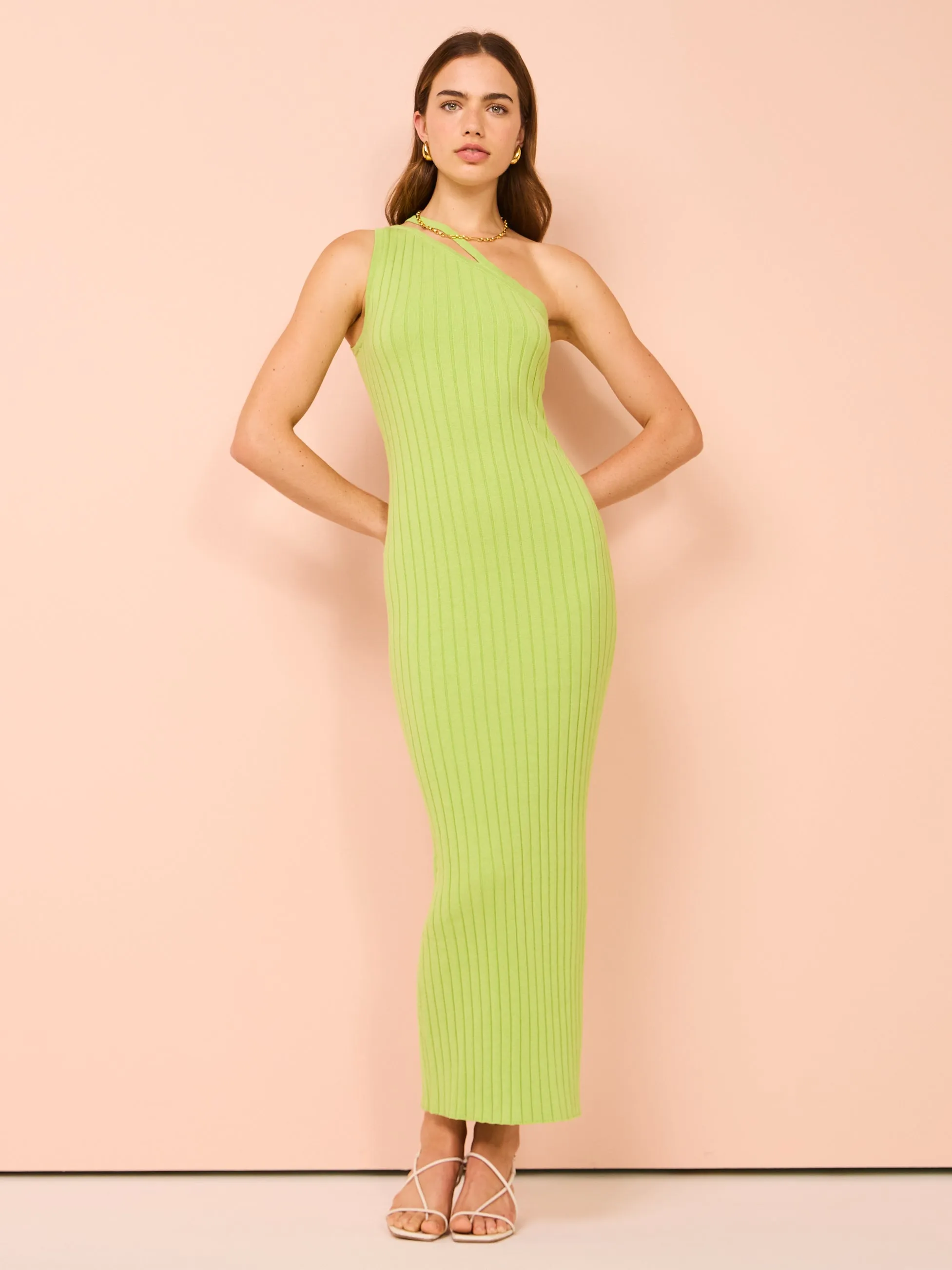 By Nicola Calypso One Shoulder Maxi Dress in Lime Marle