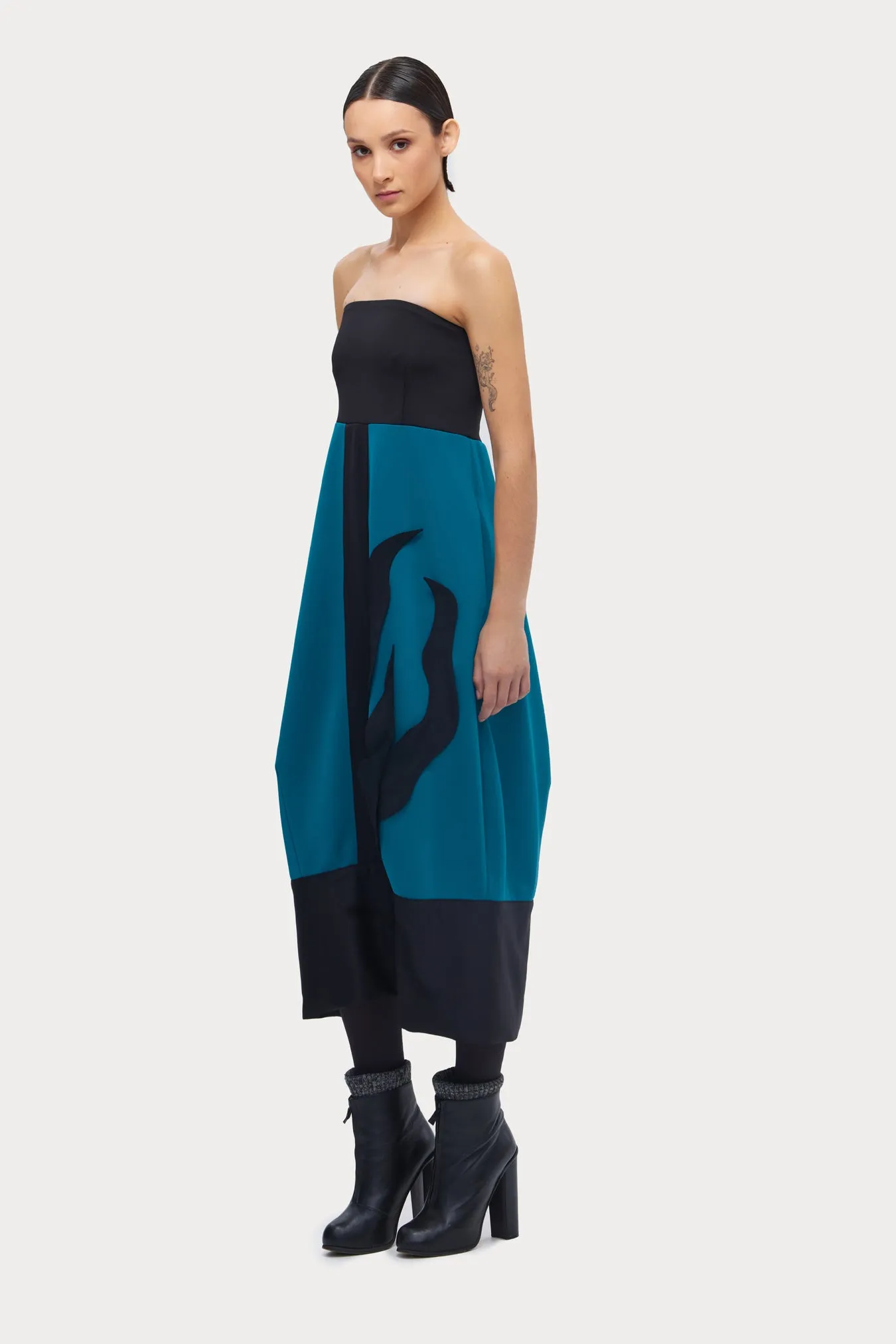 Cocktail Strapless Midi Dress Azure Black