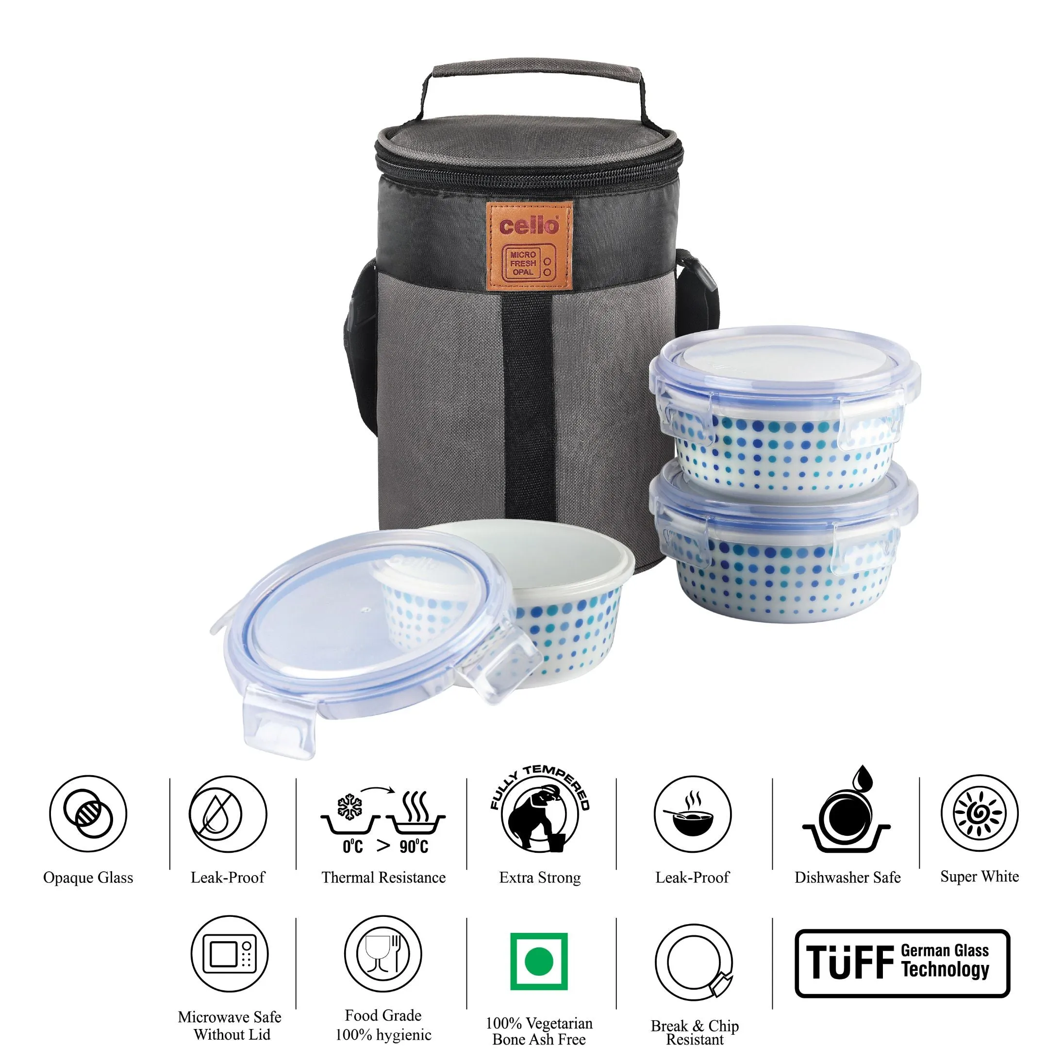 Cool Dots Opalware Lunch Box with Jacket