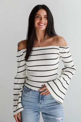 Coveted Favorite Cream Striped Off-The-Shoulder Knit Top