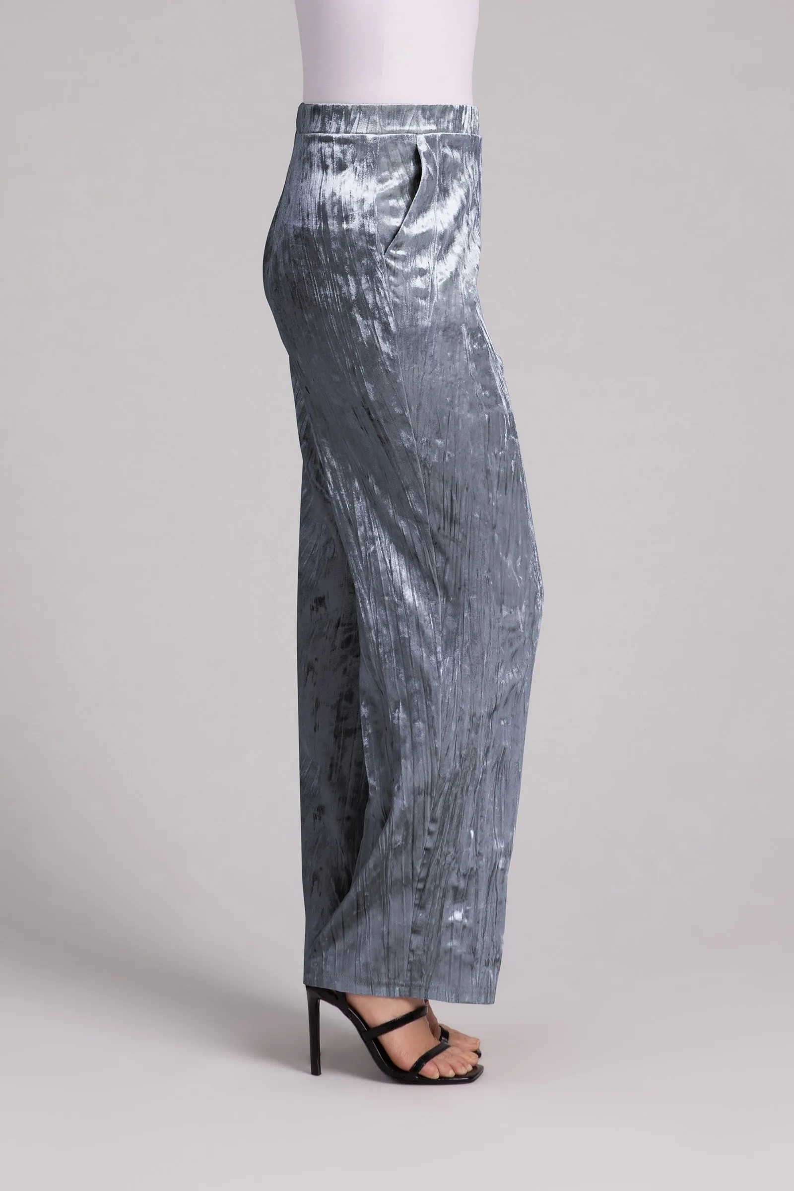 Crinkle Velvet Straight Leg Pant | Gunmetal