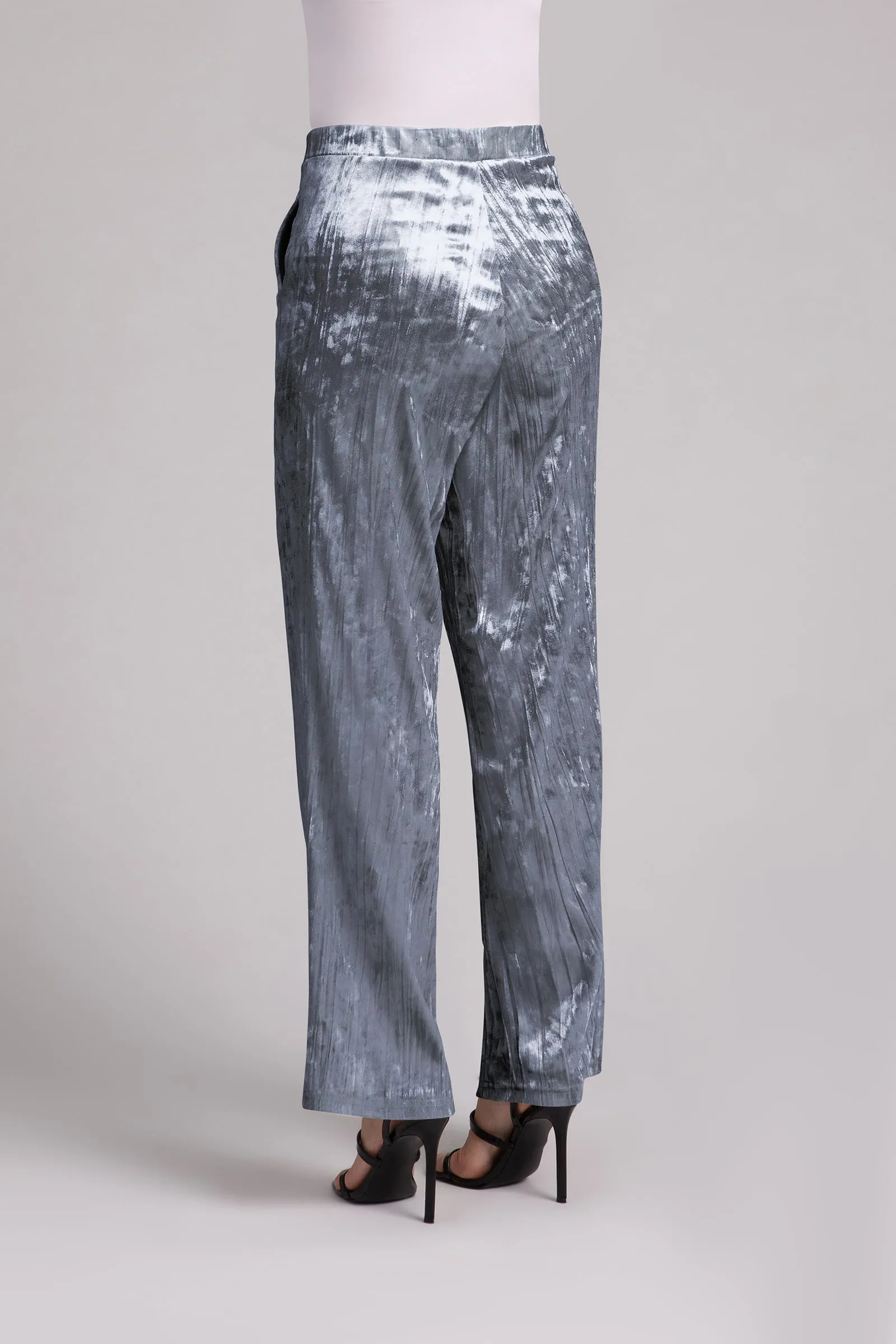 Crinkle Velvet Straight Leg Pant | Gunmetal