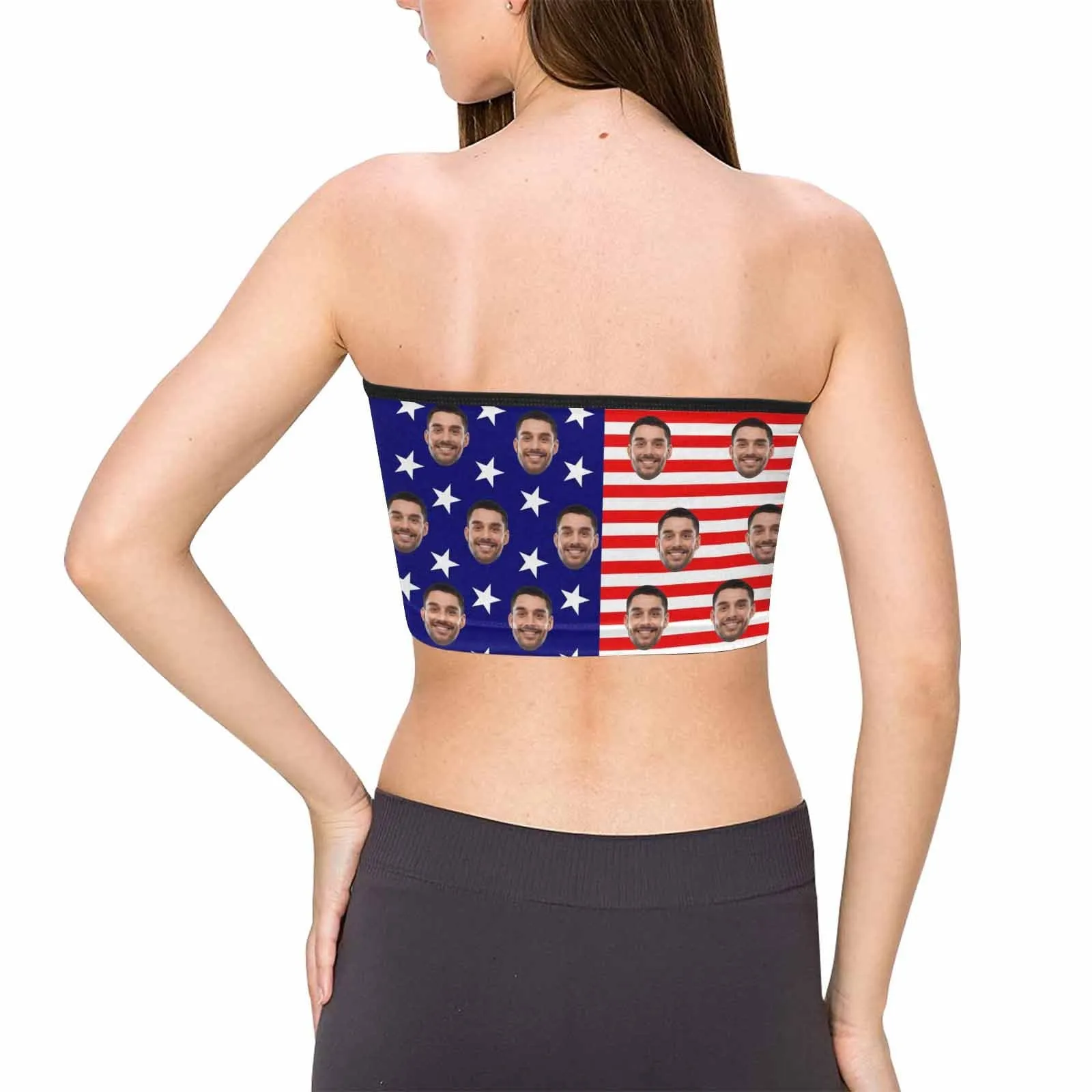 Custom Husband Face Flag Tops Personalized Women's Strapless Bow Tube Top